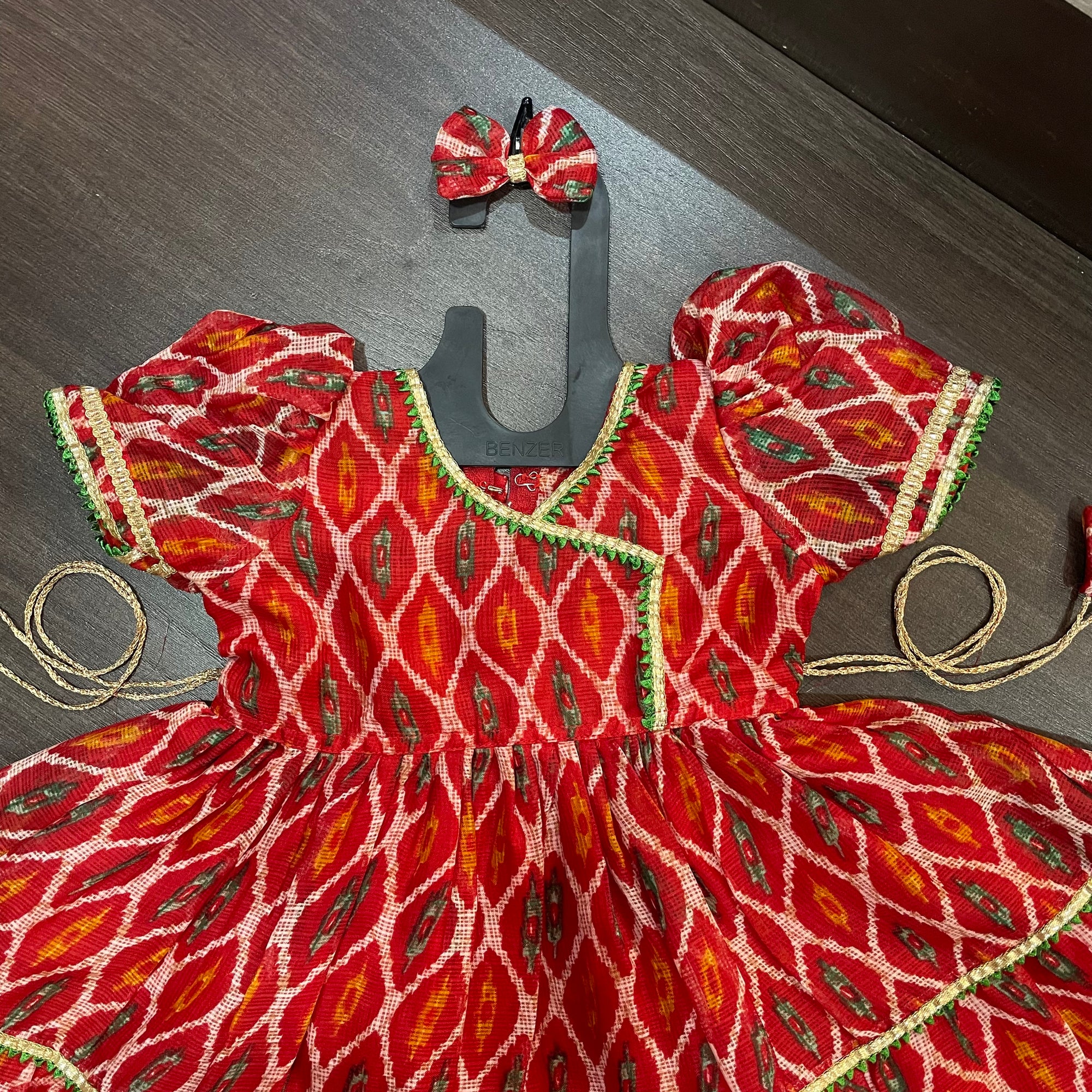 Red Angrakha Gotta Patti Border Frock Dress