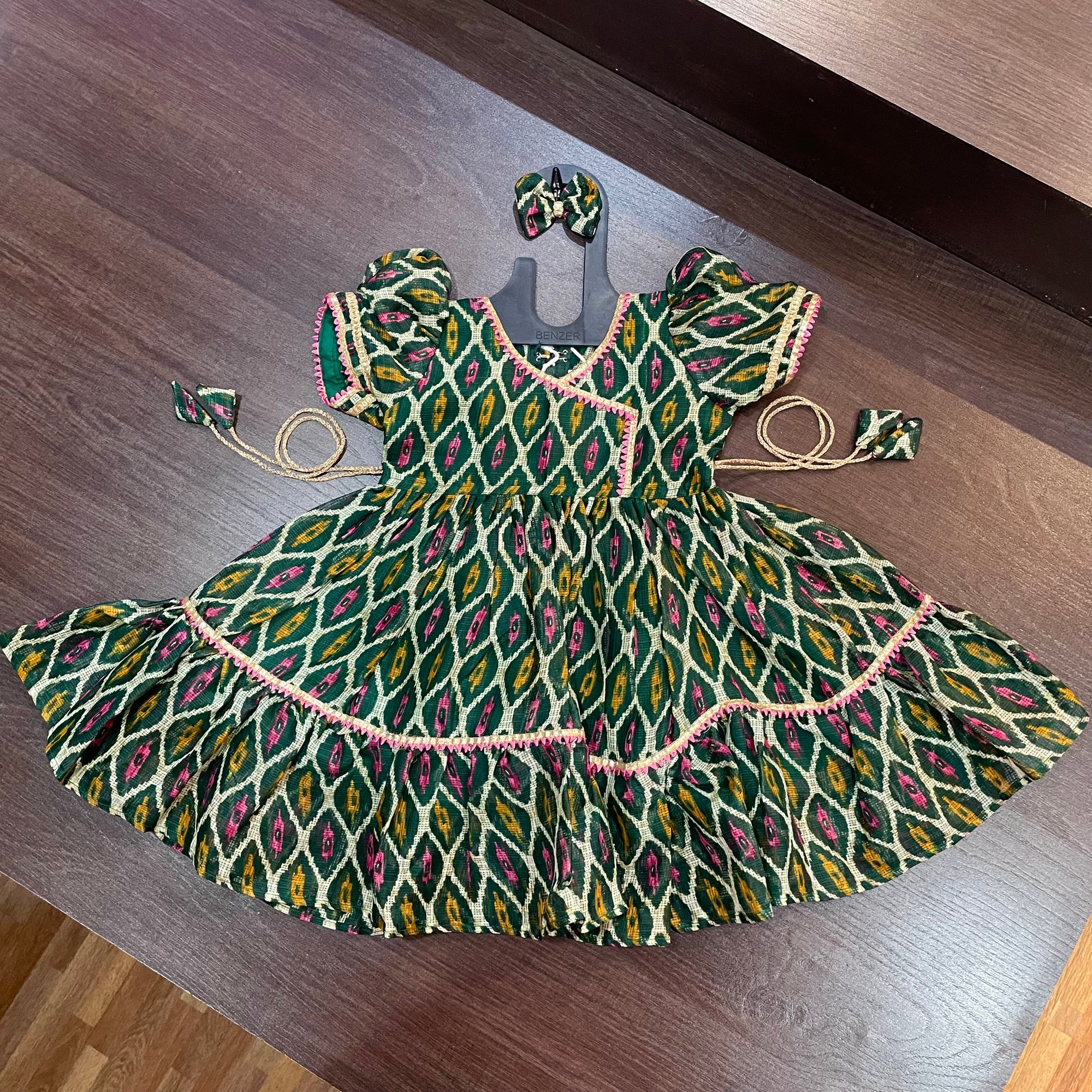 Green Angrakha Gotta Patti Border Frock Dress