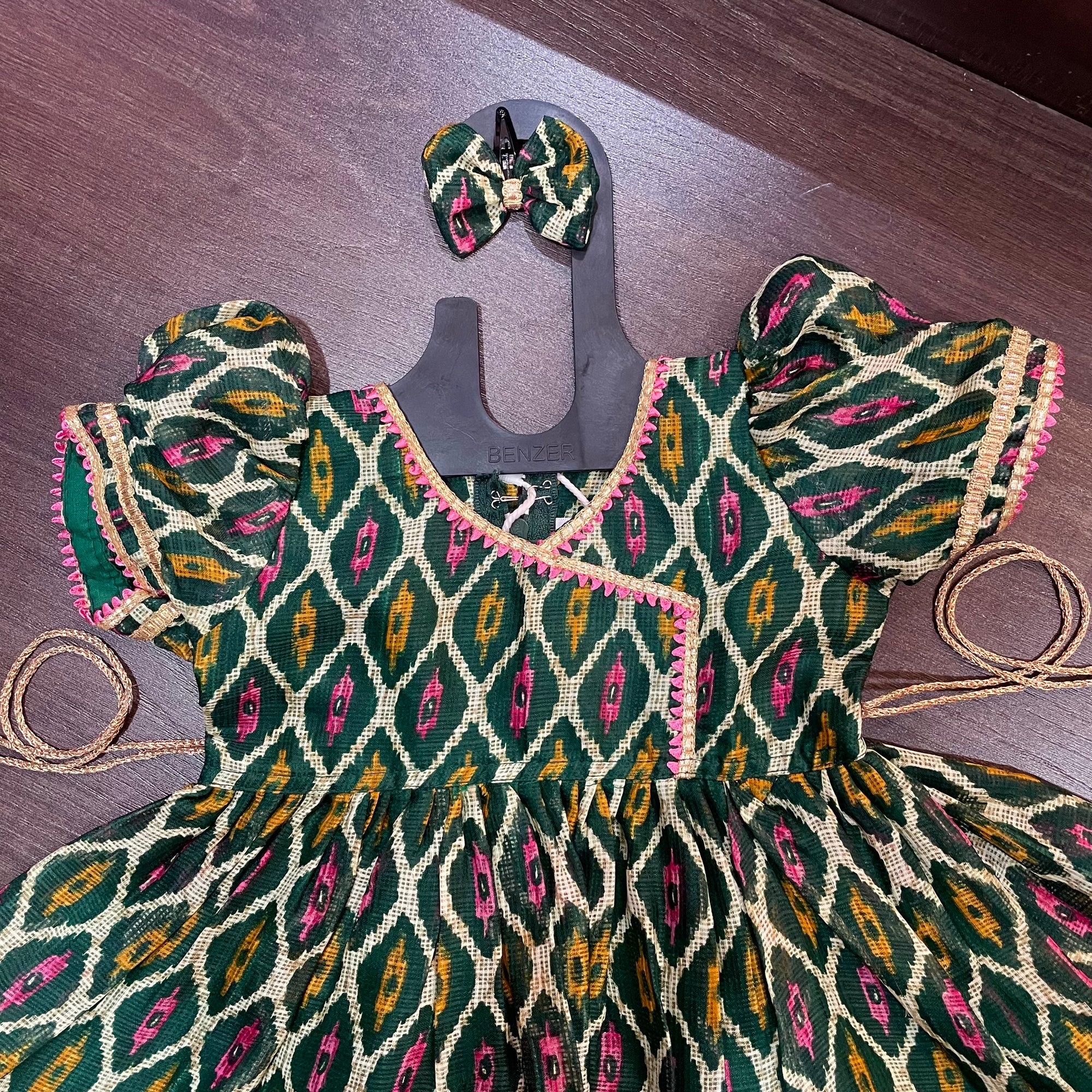 Green Angrakha Gotta Patti Border Frock Dress
