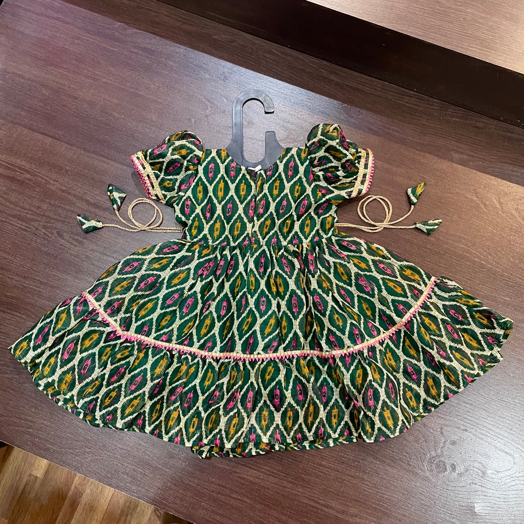 Green Angrakha Gotta Patti Border Frock Dress