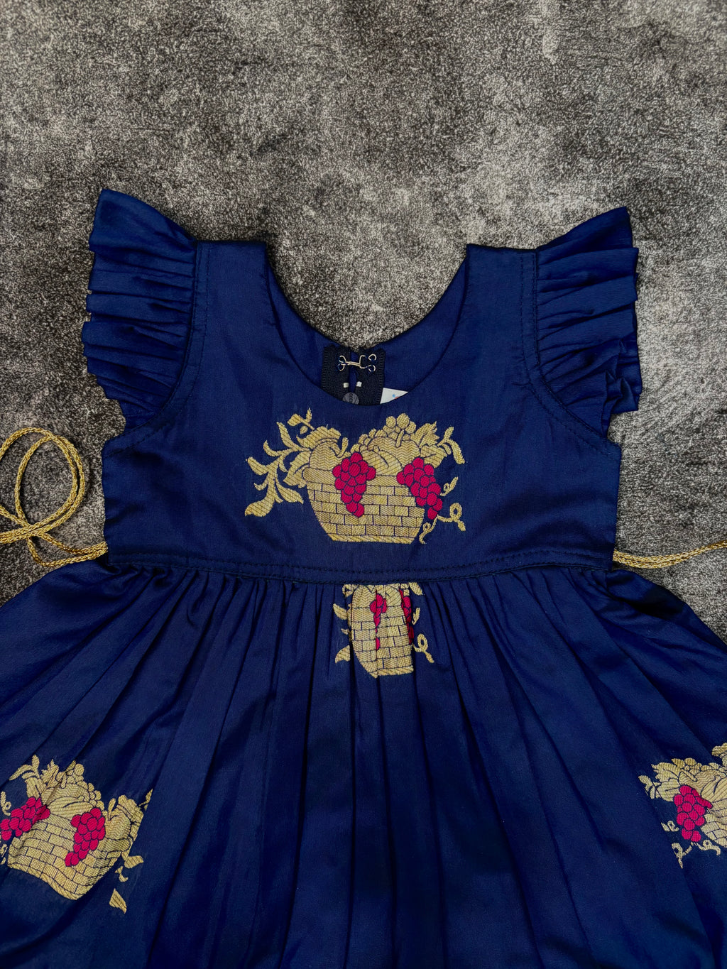 Navy Blue Soft Silk Zari Motif Frock for Baby Girl