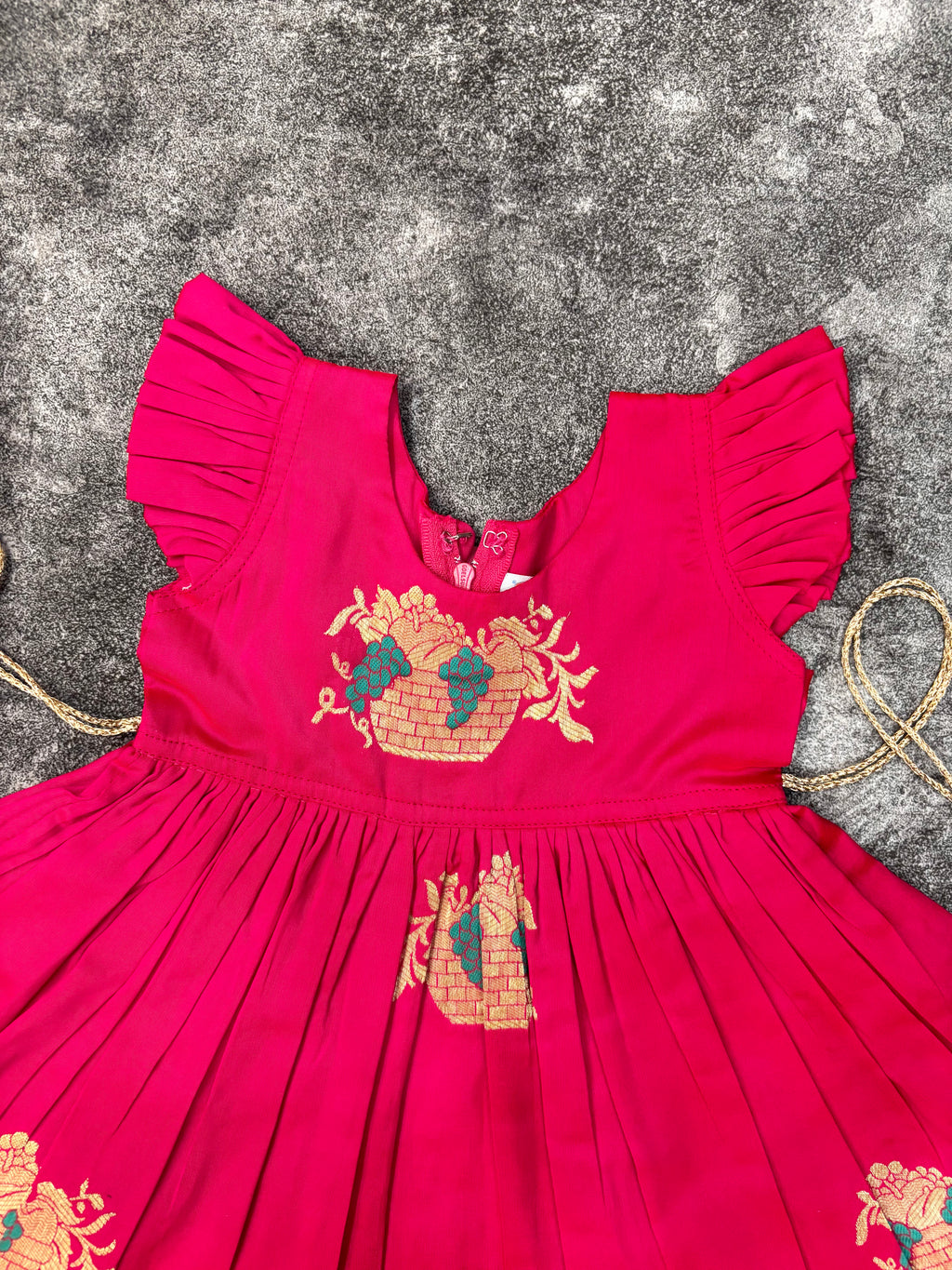 Rani Pink Soft Silk Zari Motif Frock for Baby Girl