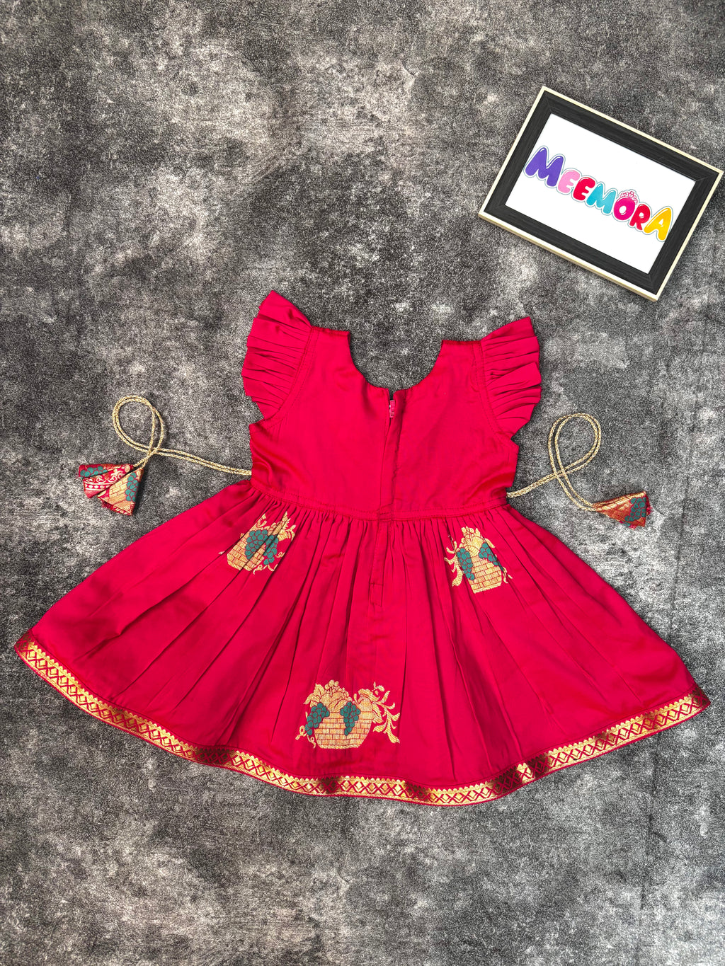 Rani Pink Soft Silk Zari Motif Frock for Baby Girl