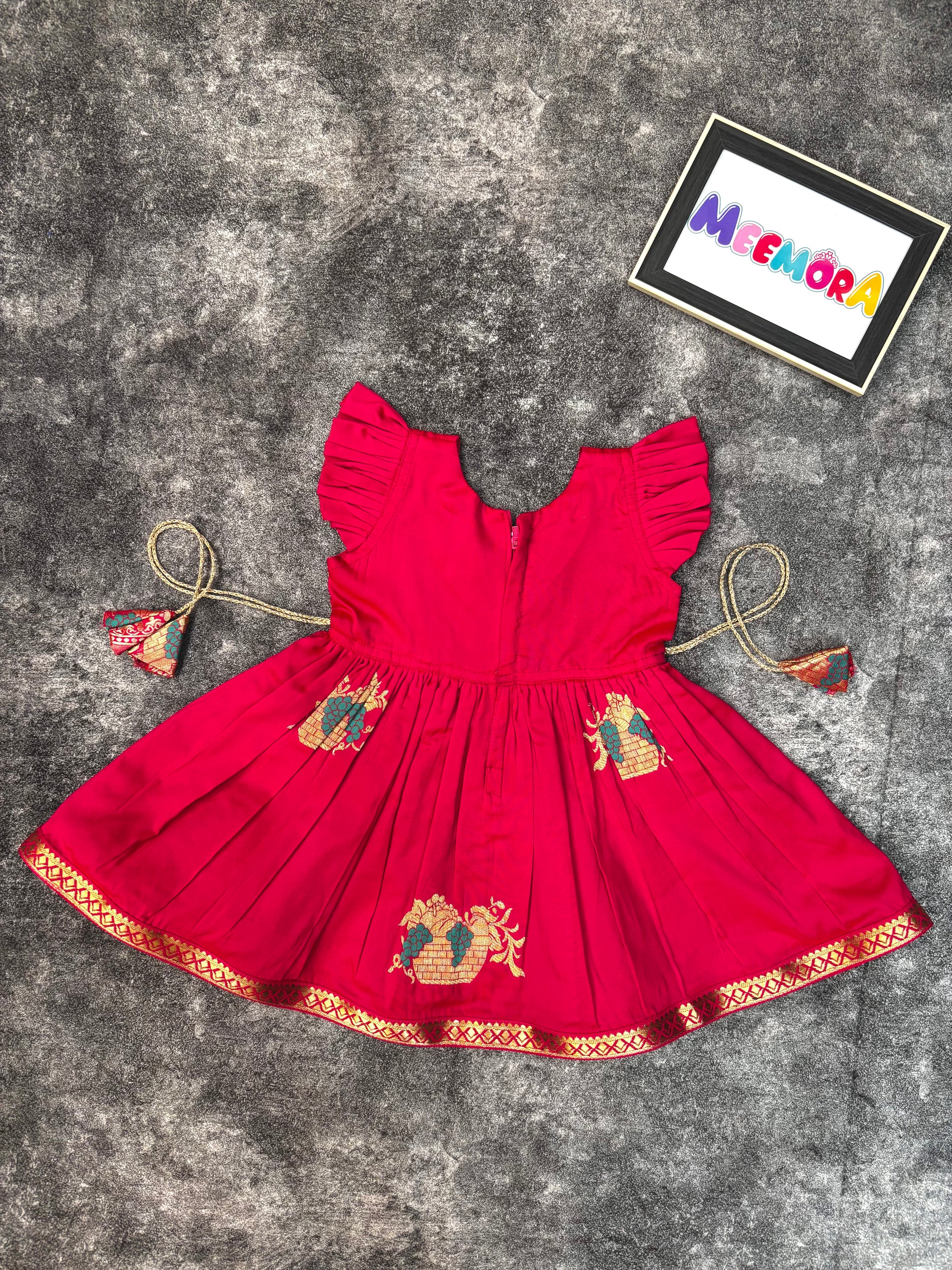 Rani Pink Soft Silk Zari Motif Frock for Baby Girl