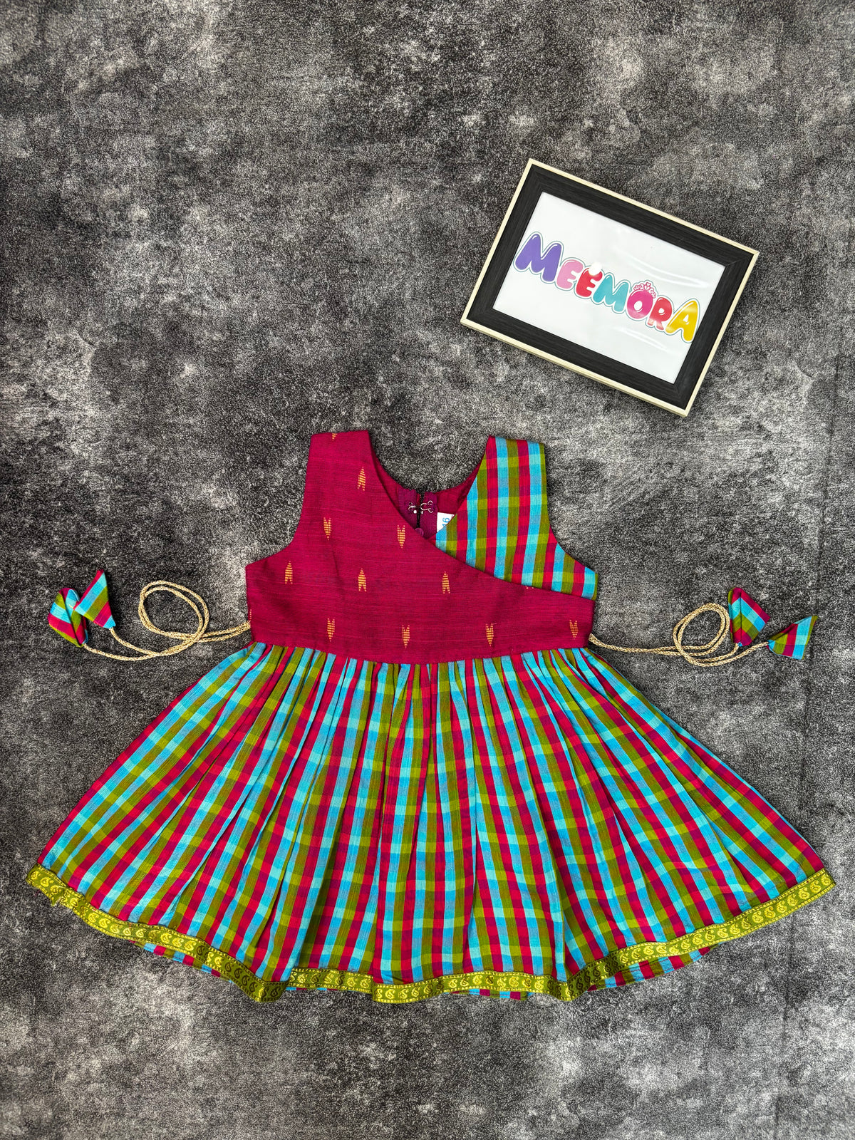 Rani Checks Pattu Raw Silk Frock for Girls | 0–8 Years