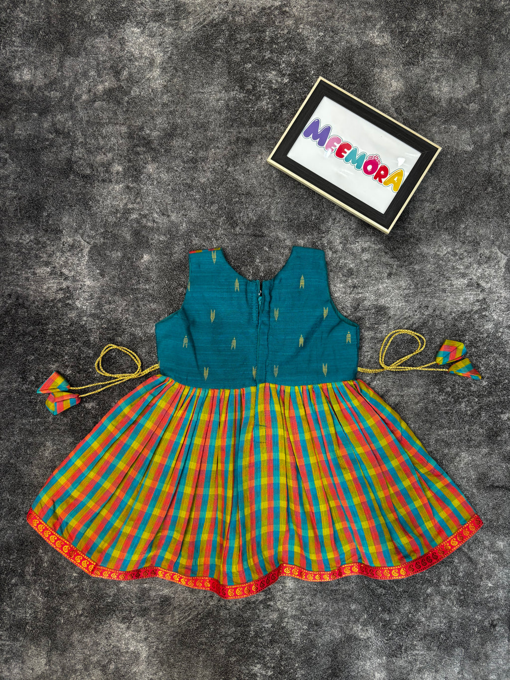 SeaGreen Checks Pattu Raw Silk Frock for Girls | 0–8 Years