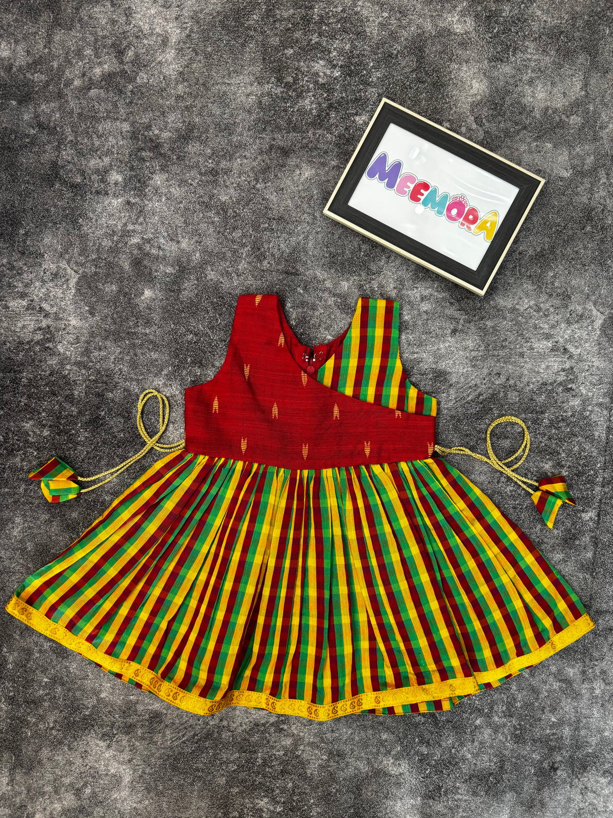 Red Checks Pattu Raw Silk Frock for Girls | 0–8 Years