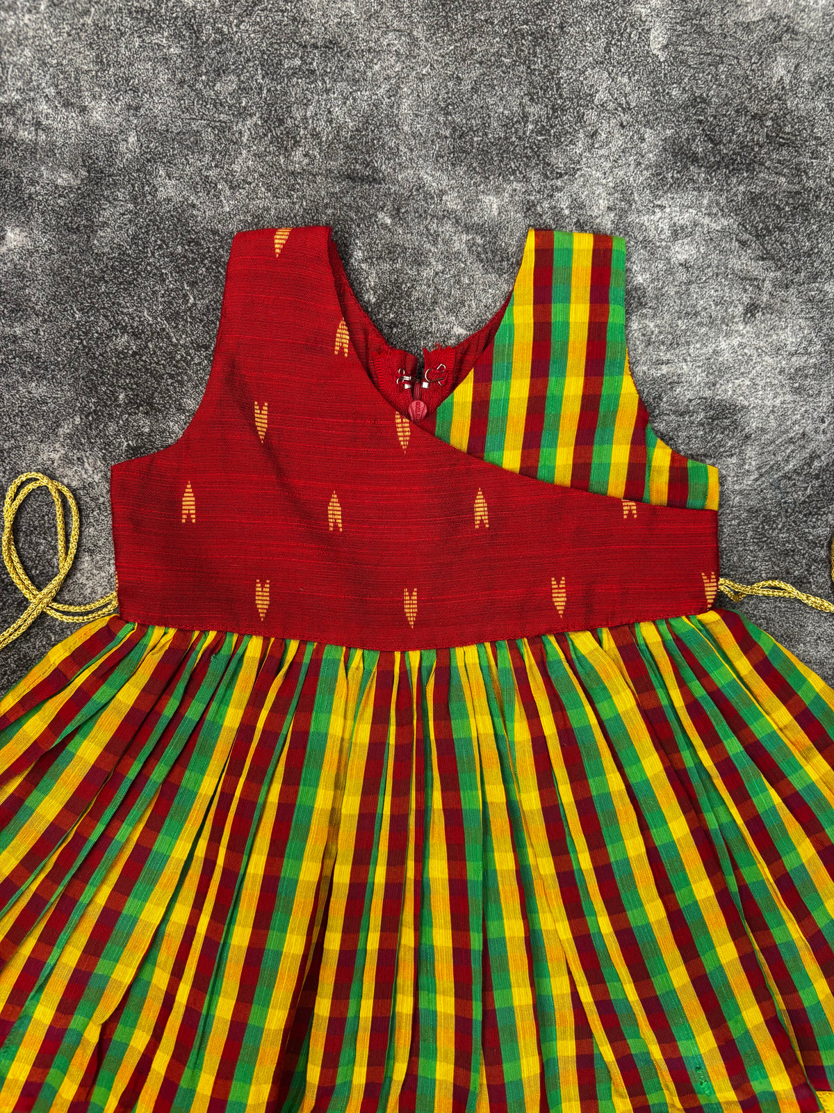 Red Checks Pattu Raw Silk Frock for Girls | 0–8 Years