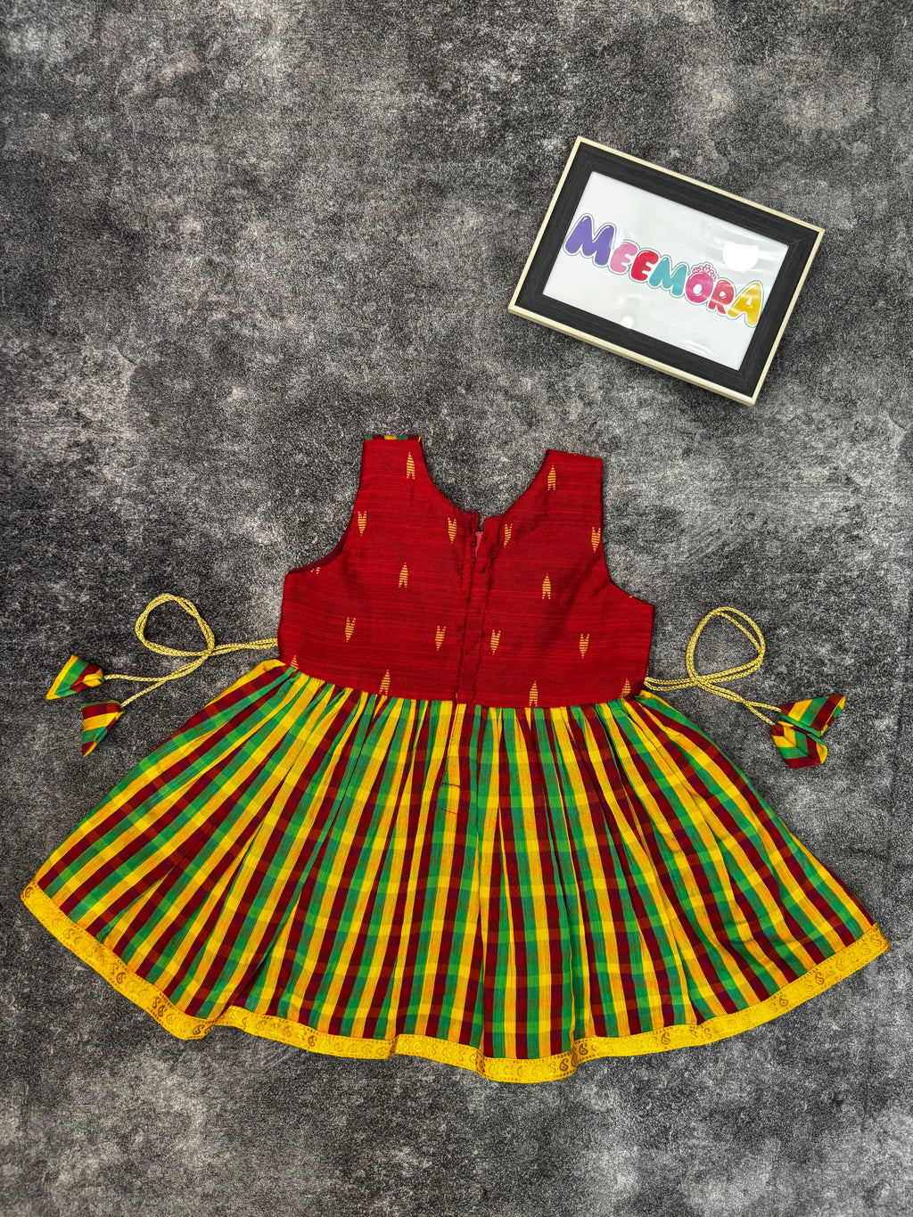 Red Checks Pattu Raw Silk Frock for Girls | 0–8 Years