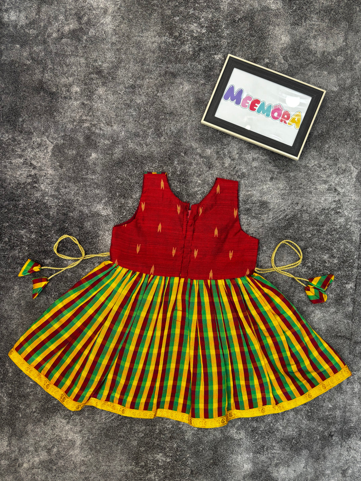 Red Checks Pattu Raw Silk Frock for Girls | 0–8 Years
