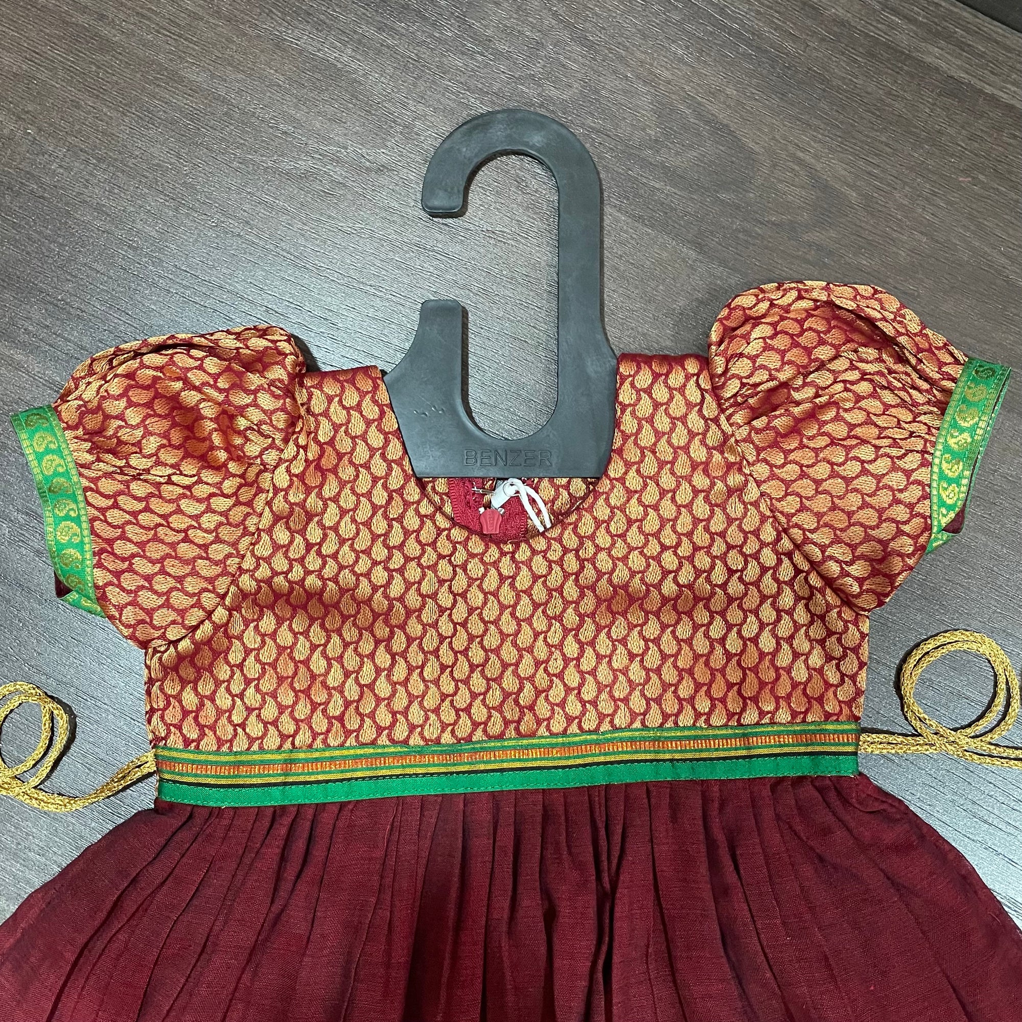 Maroon Brocade Ilkal Elephant Border Frock Dress