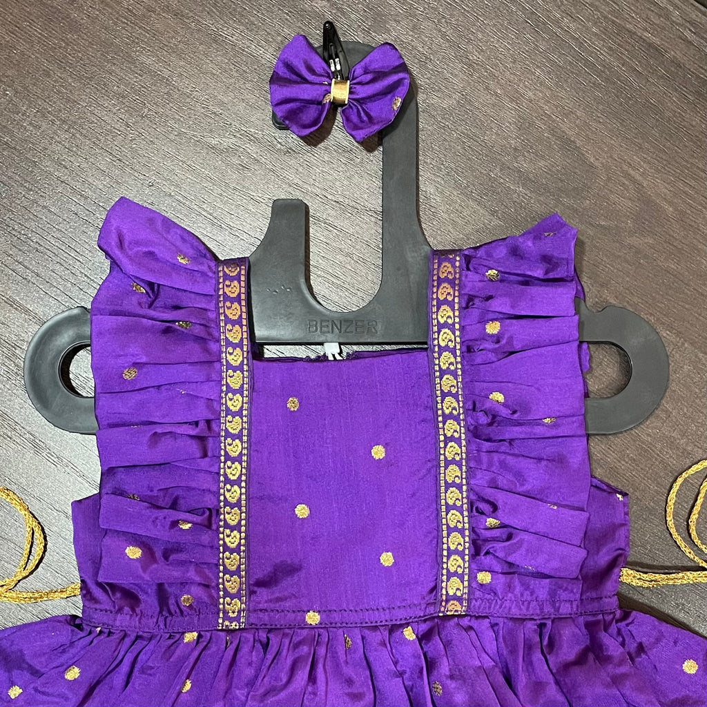 Violet Frill sleeves Paithani Border Silk Frock Dress