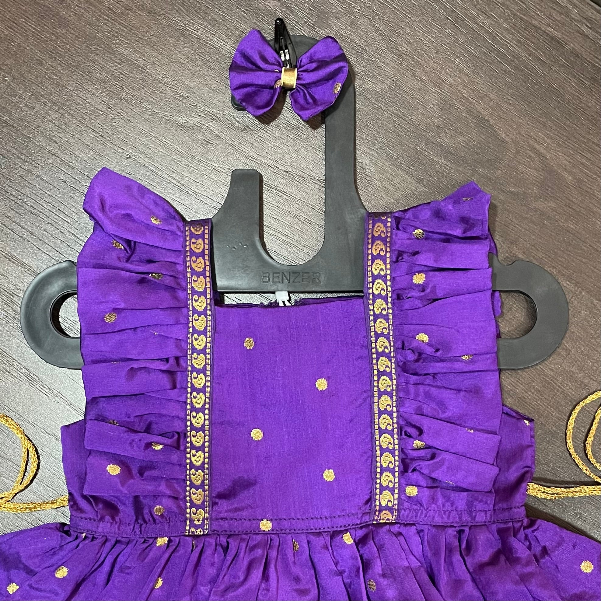 Violet Frill sleeves Paithani Border Silk Frock Dress