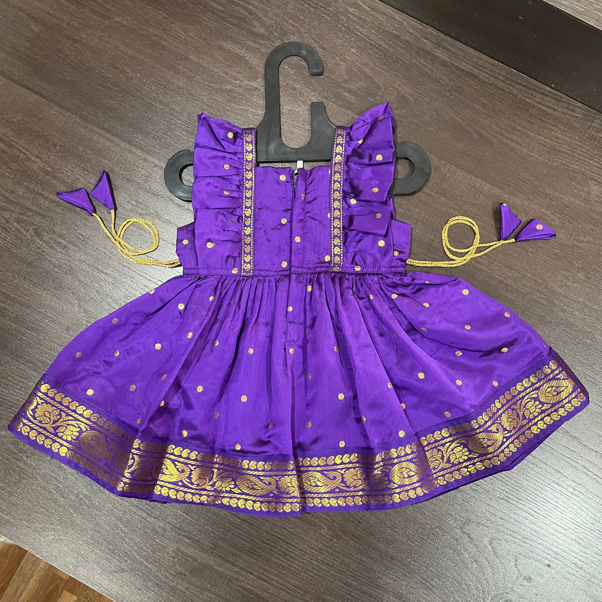 Violet Frill sleeves Paithani Border Silk Frock Dress