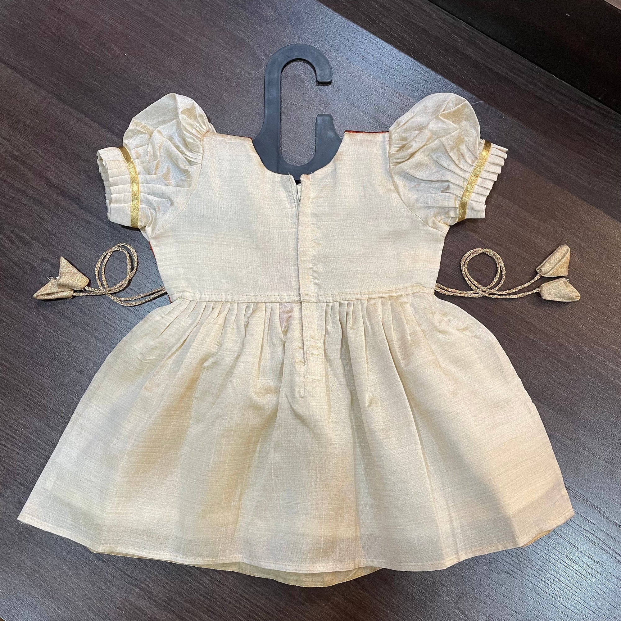 Cream Color Kasavu Red Jacket Silk Frock Dress