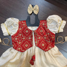 Load image into Gallery viewer, Cream Color Kasavu Red Jacket Silk Frock Dress
