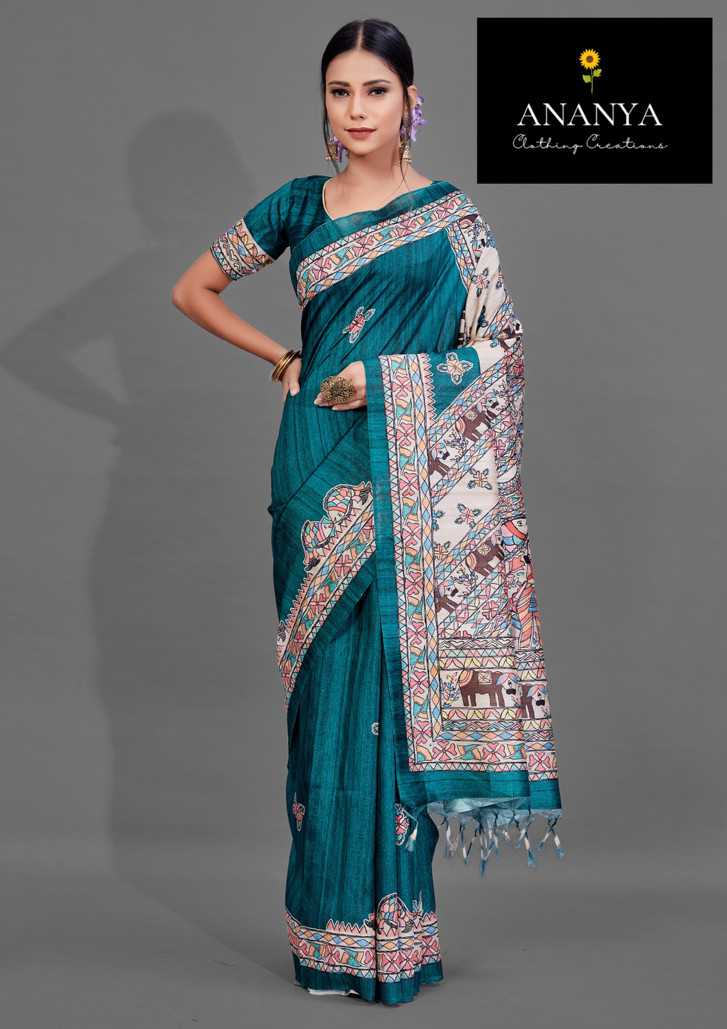 Sea Green Kalamkari Print Sufi Silk Saree
