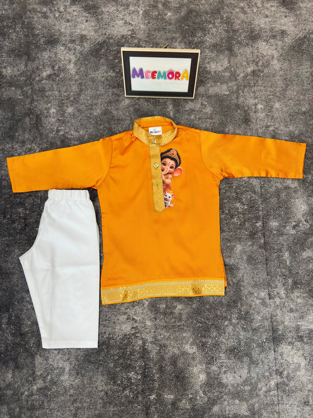 Mango Yellow Two-Toned Ganpati Silk Kurta Pajama for Boys