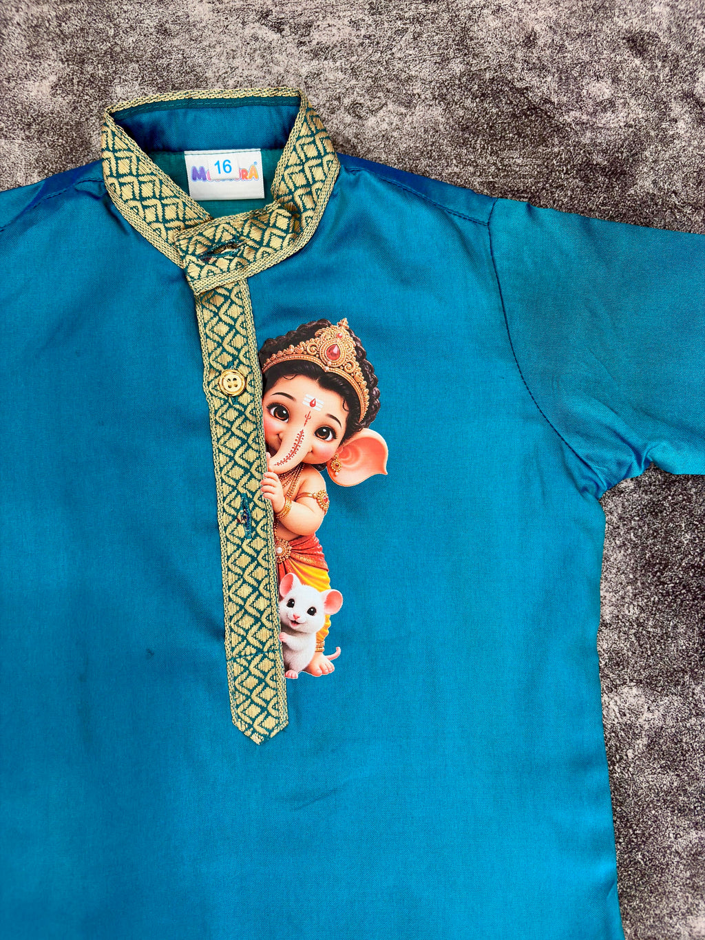 Morpankhi Blue Two-Toned Ganpati Silk Kurta Pajama for Boys