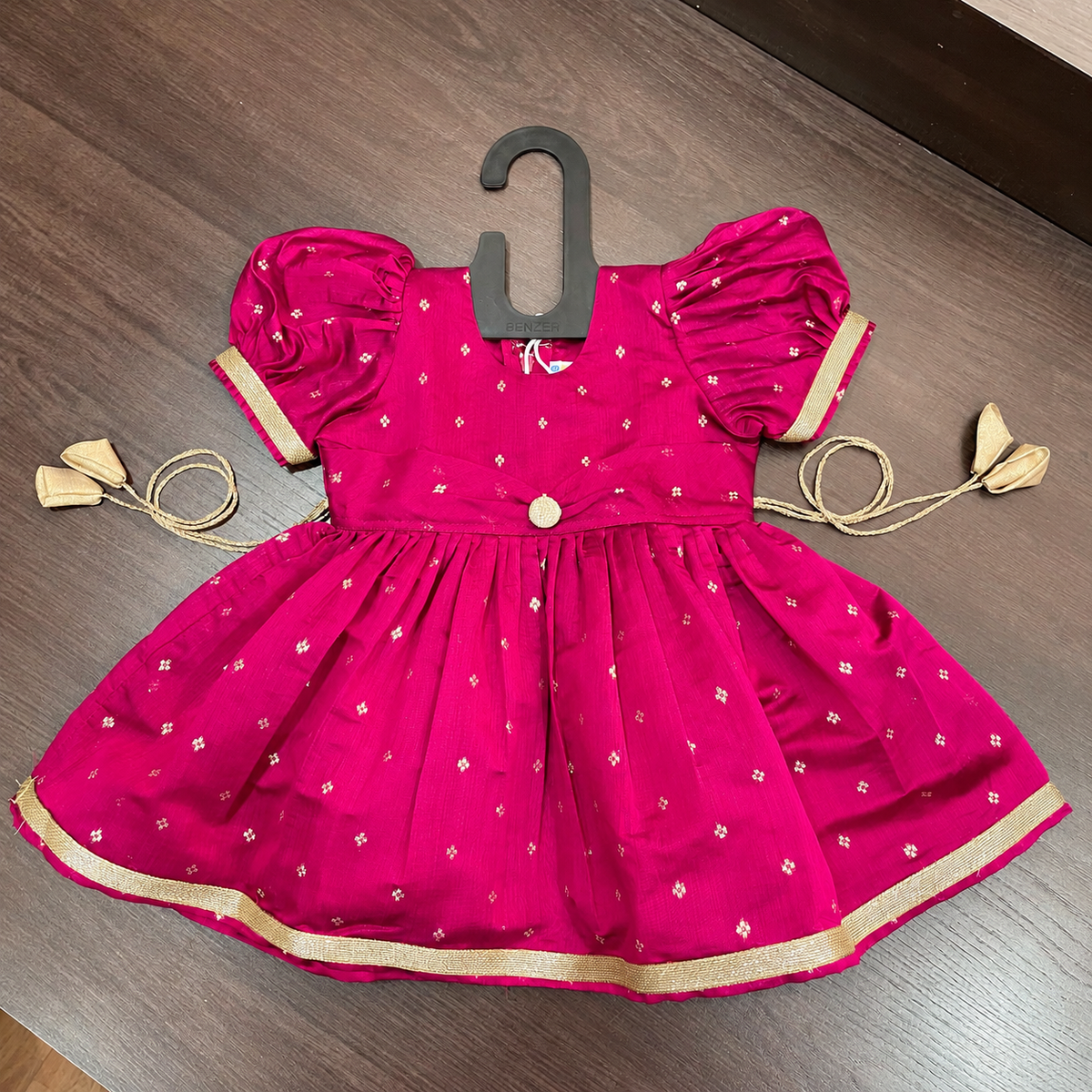 Magenta Chanderi Silk Frock with Butti Print for Girls