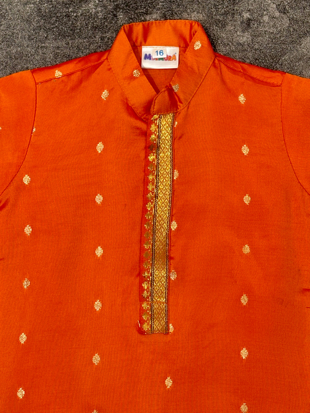 Orange Silk Paithani Butti Ganpati Silk Kurta Pajama for Boys