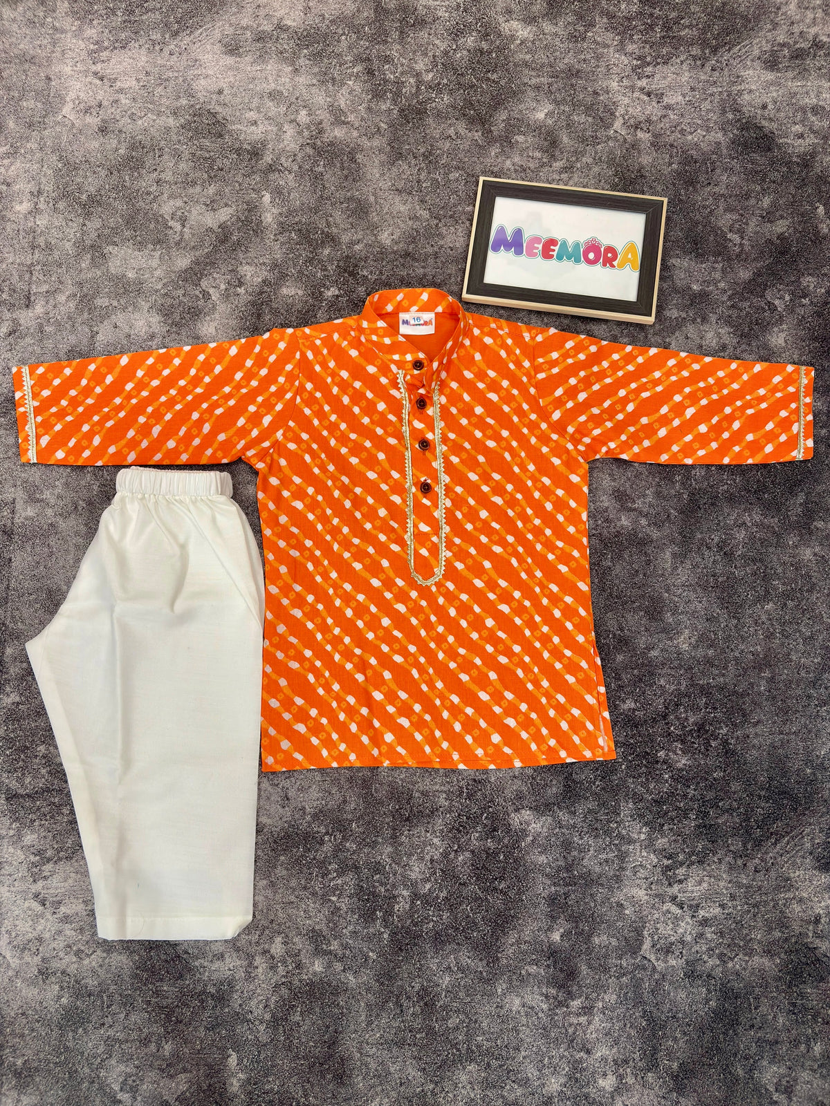 Orange Lehriya Cotton Kurta Pajama for Boys | 0-7 Years