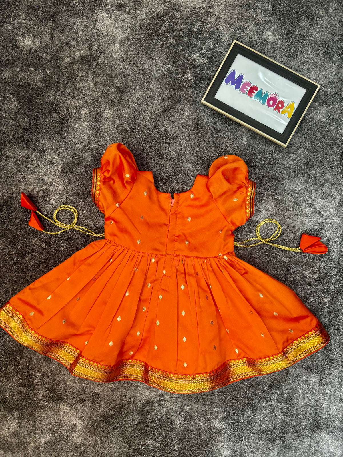 Orange Paithani Butti Silk Frock for Girls | 0–8 Years
