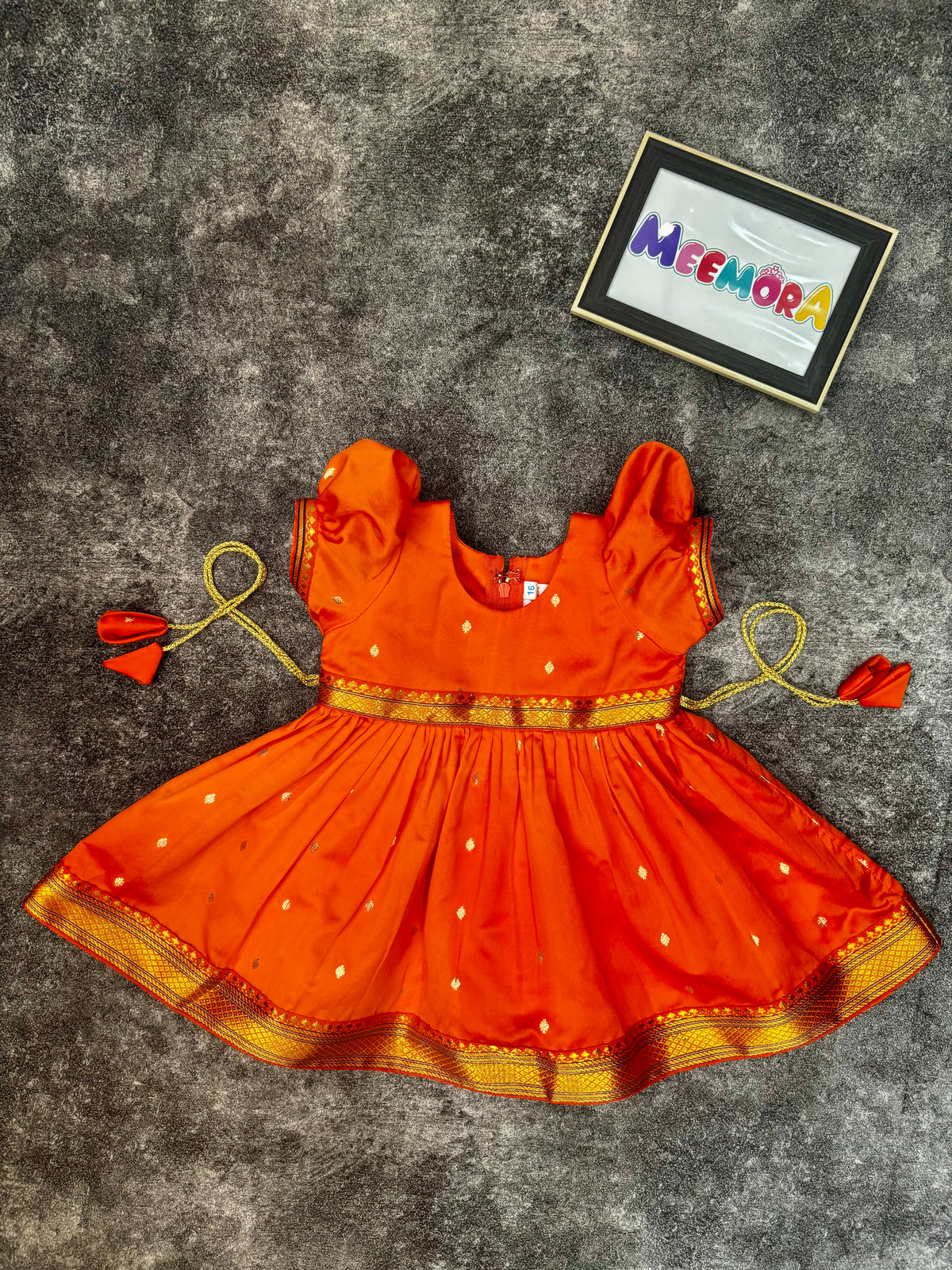Orange Paithani Butti Silk Frock for Girls | 0–8 Years