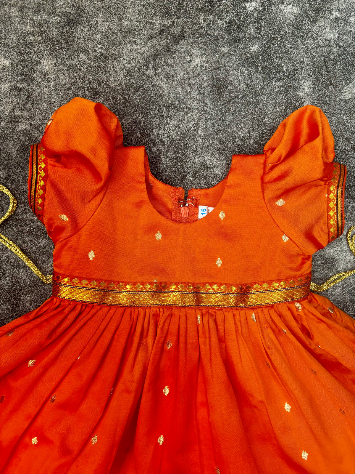 Orange Paithani Butti Silk Frock for Girls | 0–8 Years