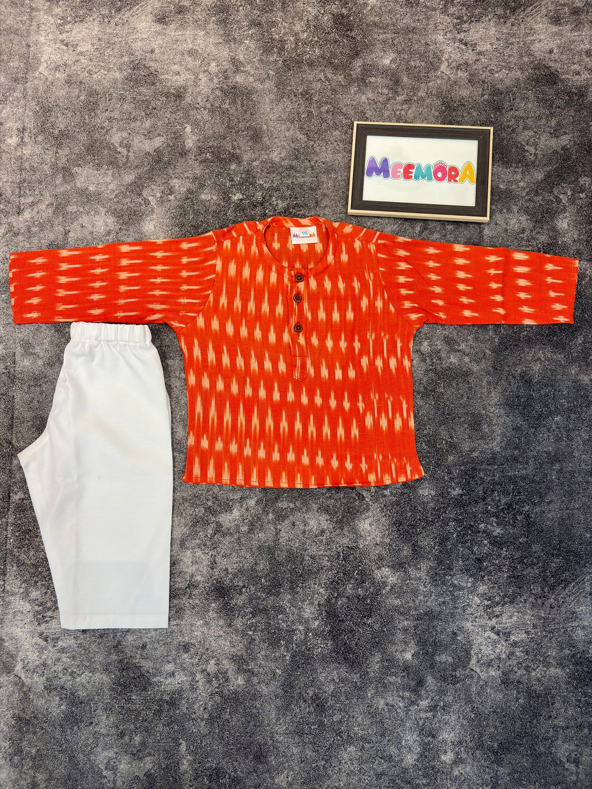 Orange Ikat Cotton Kurta Pajama for Boys | 0-7 Years