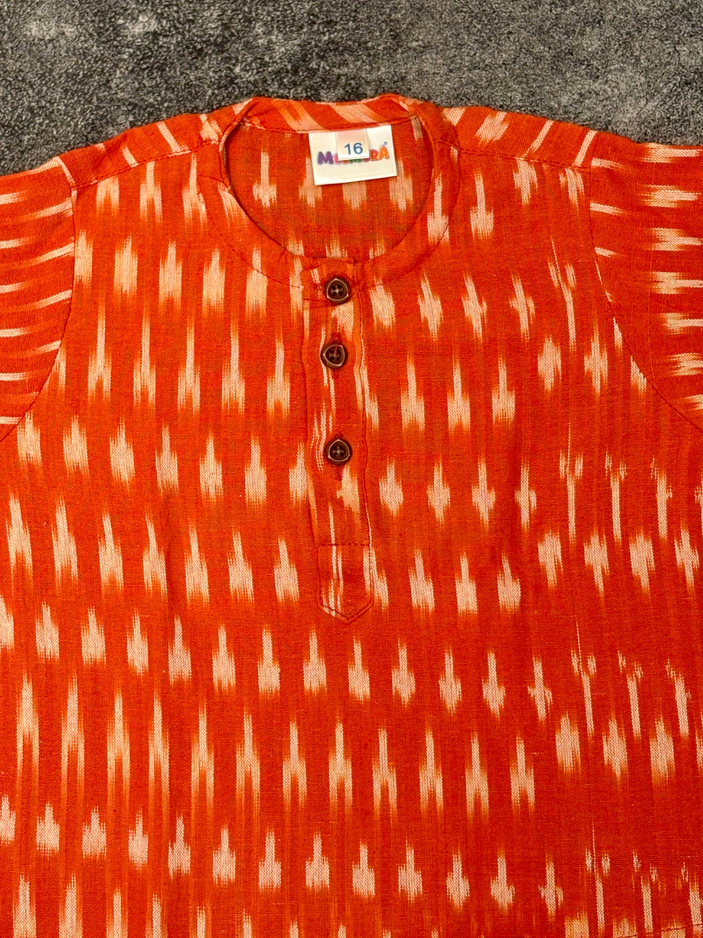 Orange Ikat Cotton Kurta Pajama for Boys | 0-7 Years