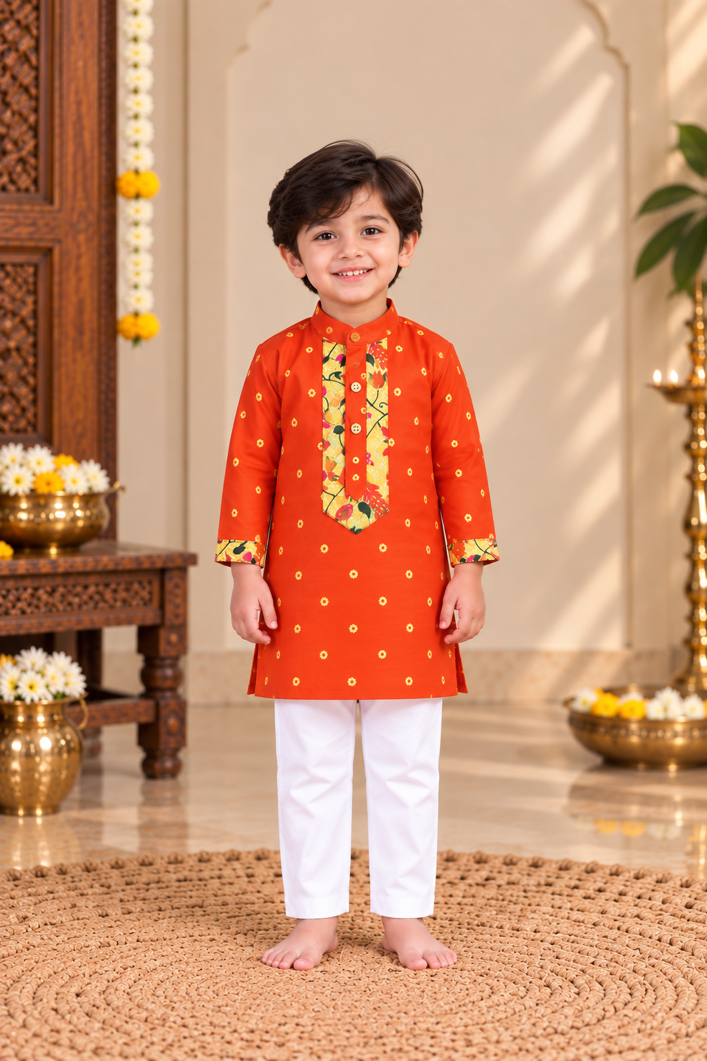 Orange Paithani Zari Silk Kurta Pajama