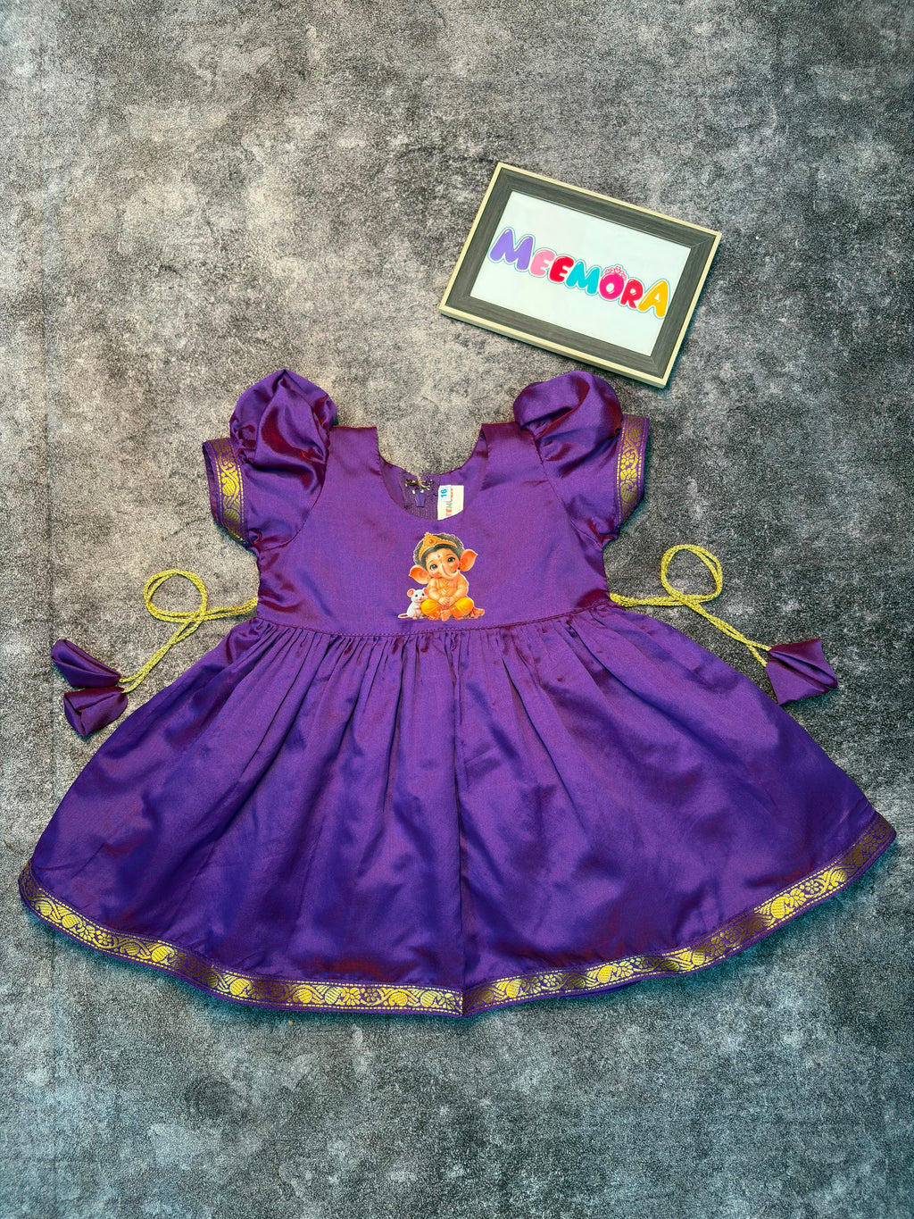 Purple Ganesha Soft Silk Frock for Girls