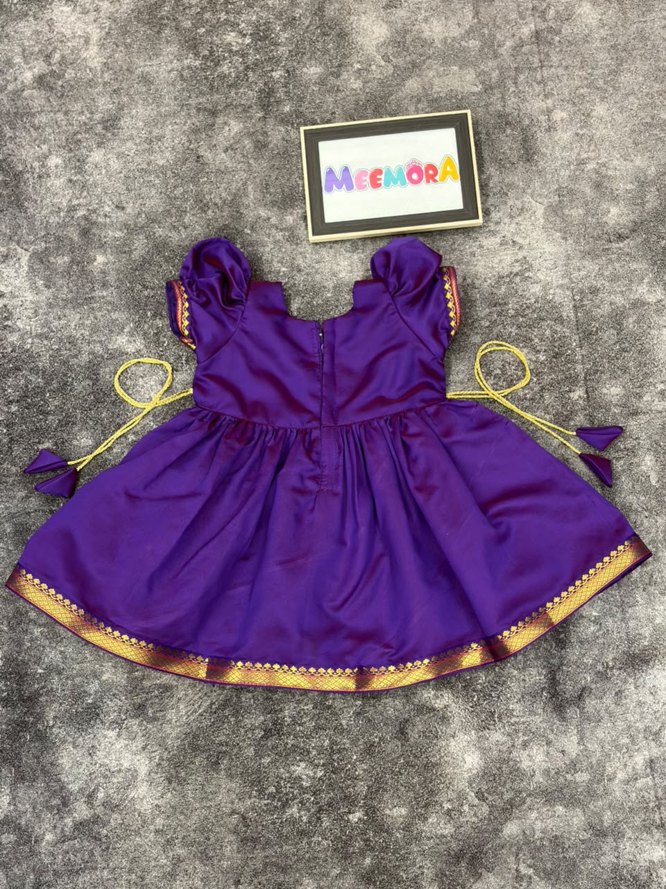 Purple Paithani Border Ganpati Soft Silk Frock for Girls