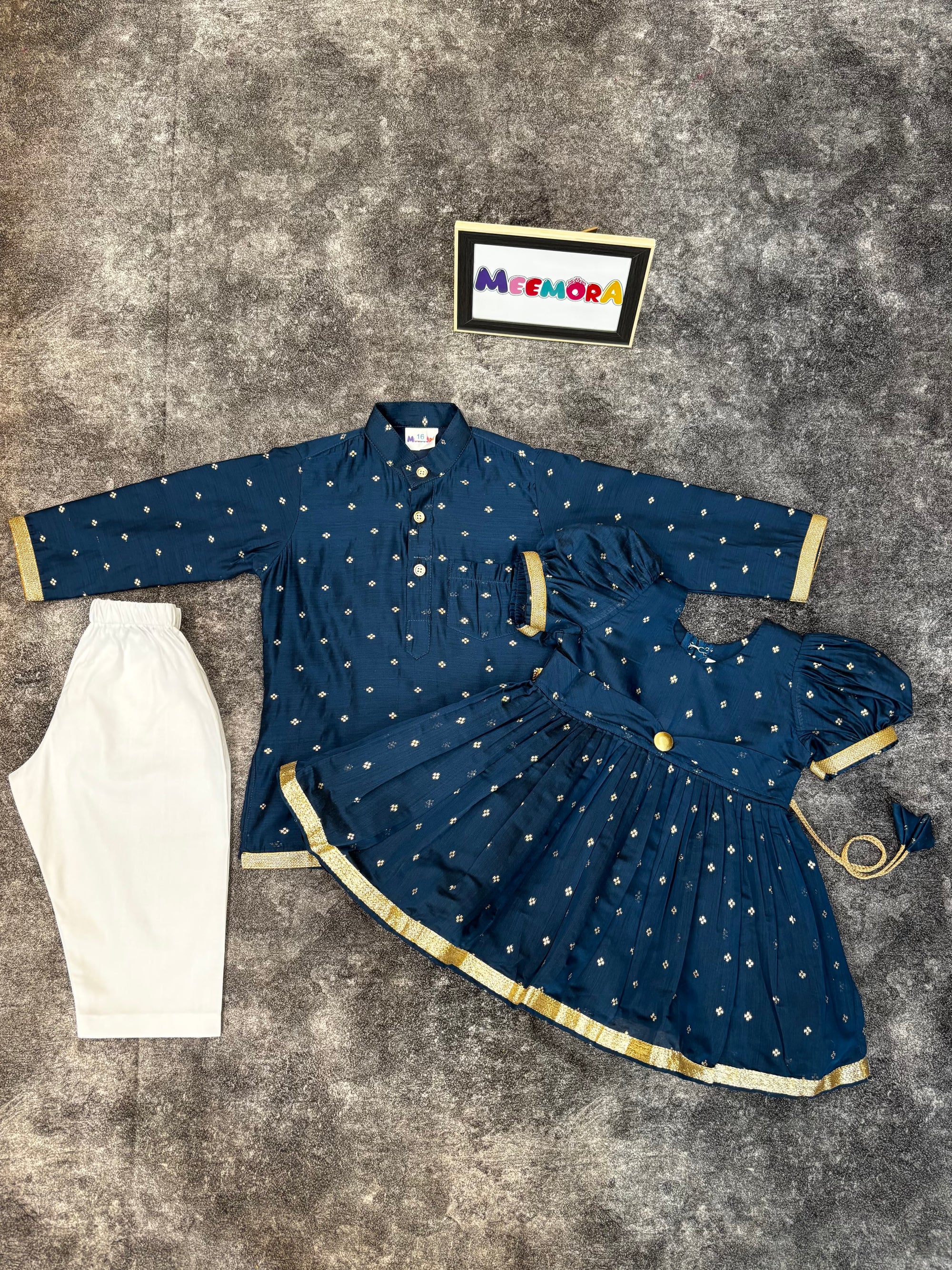 Peacock Chanderi Silk Frock & Kurta Pajama Combo
