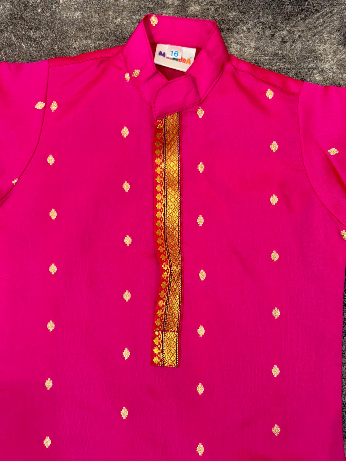 Pink Silk Paithani Butti Silk Kurta Pajama for Boys