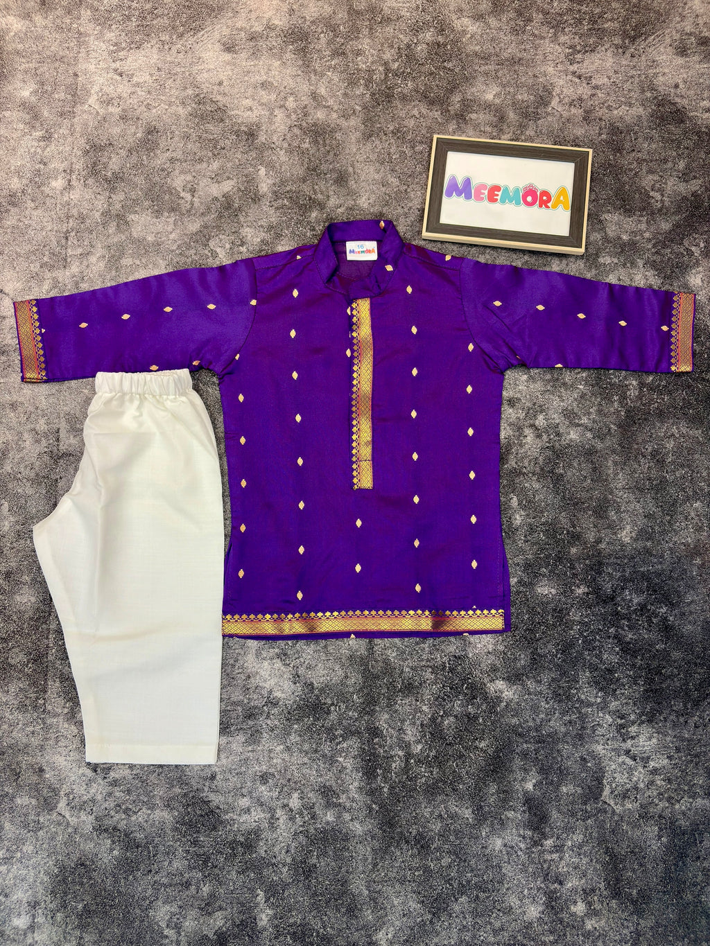 Purple Silk Paithani Butti Silk Kurta Pajama for Boys