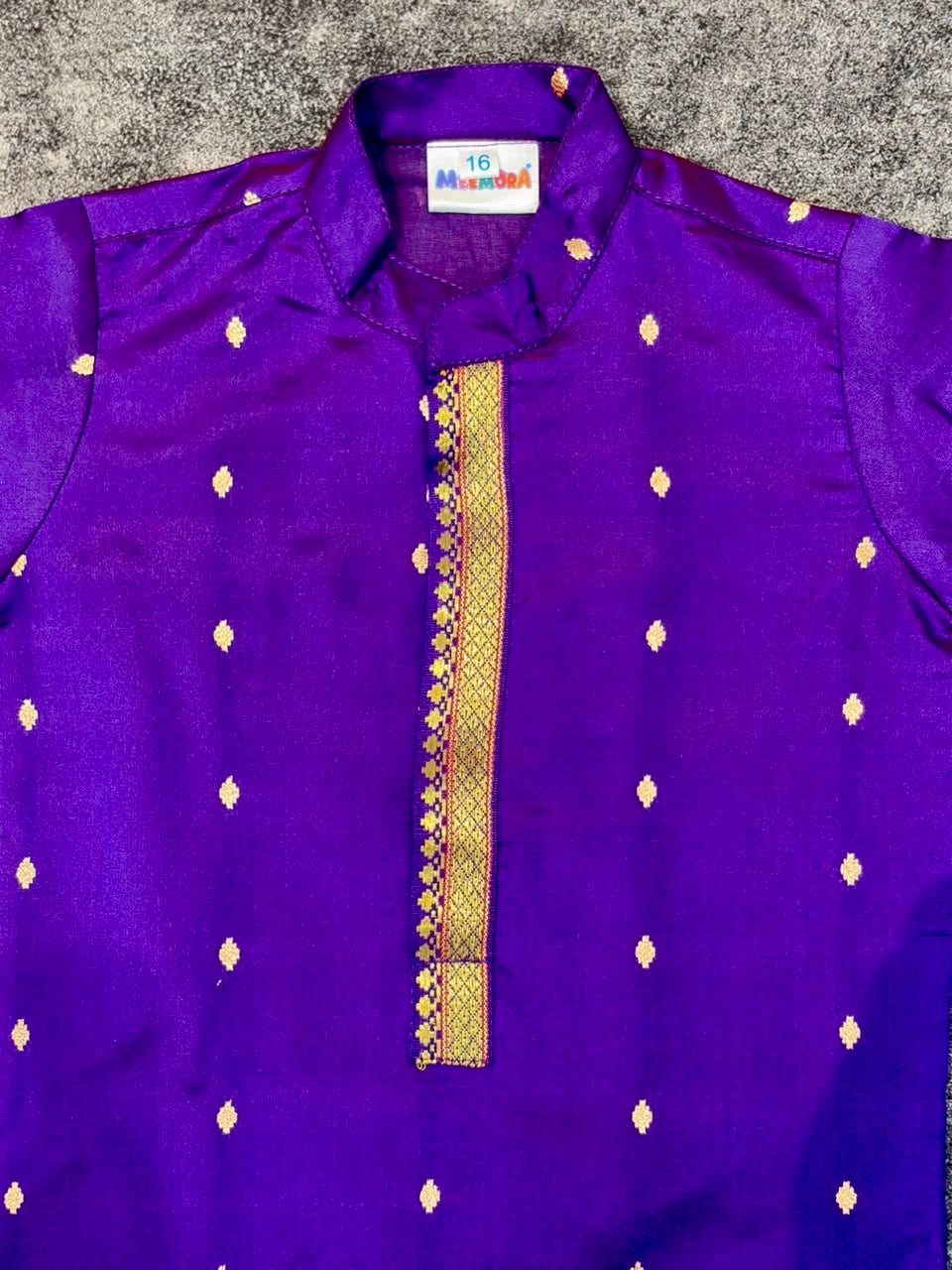 Purple Silk Paithani Butti Silk Kurta Pajama for Boys