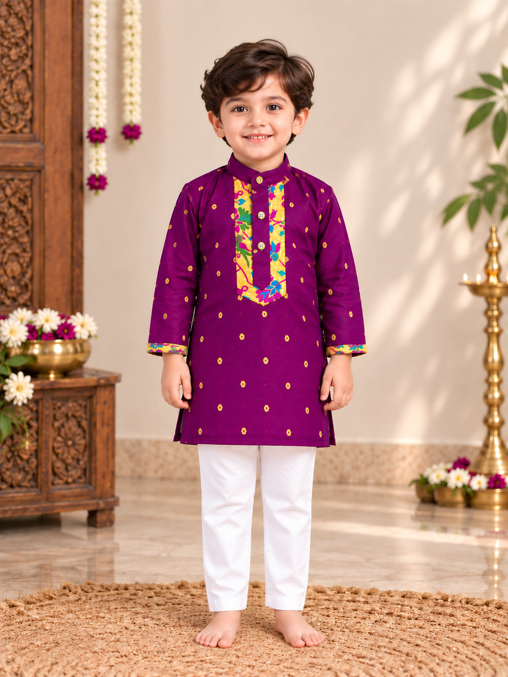 Purple Paithani Zari Silk Kurta Pajama