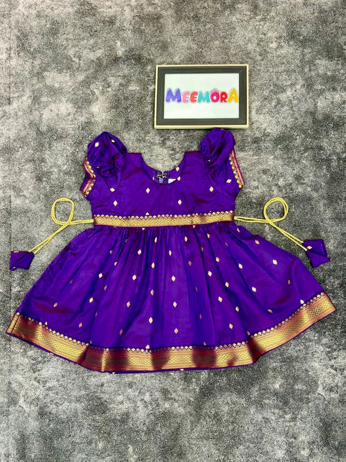 Purple Paithani Butti Silk Frock for Girls | 0–8 Years