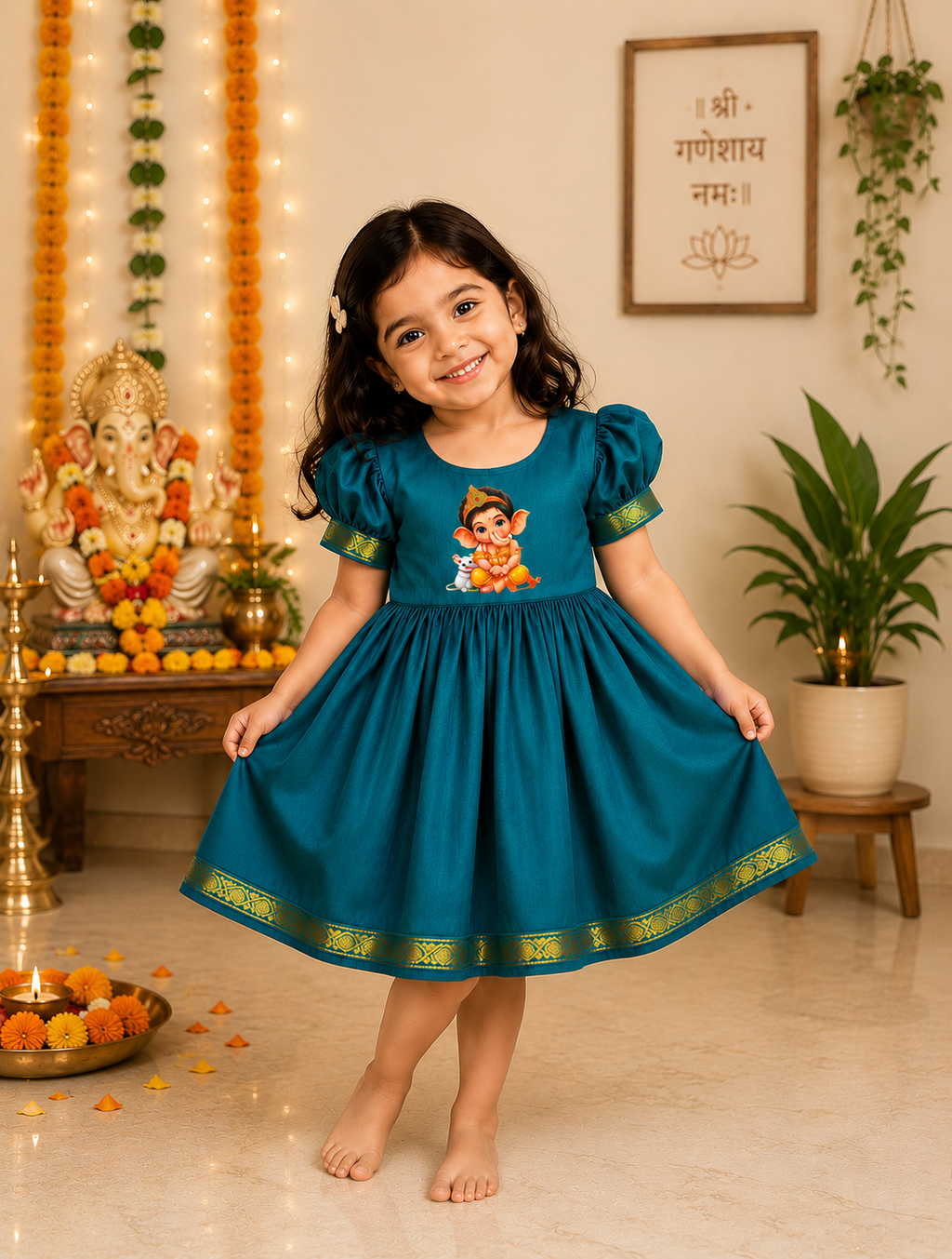 Rama Ganesha Soft Silk Frock for Girls