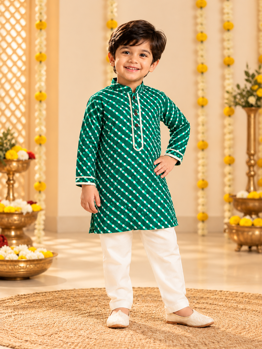 Rama Lehriya Cotton Kurta Pajama for Boys | 0-7 Years