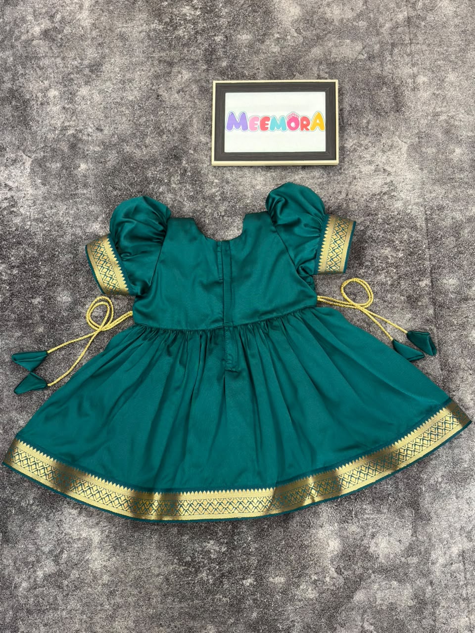 Rama Paithani Border Ganpati Soft Silk Frock for Girls