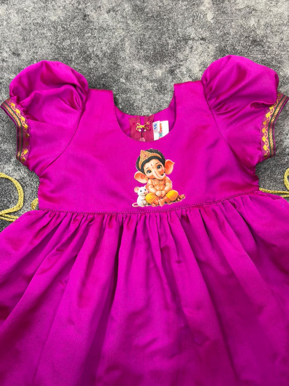 Rani Pink Paithani Border Ganpati Soft Silk Frock for Girls