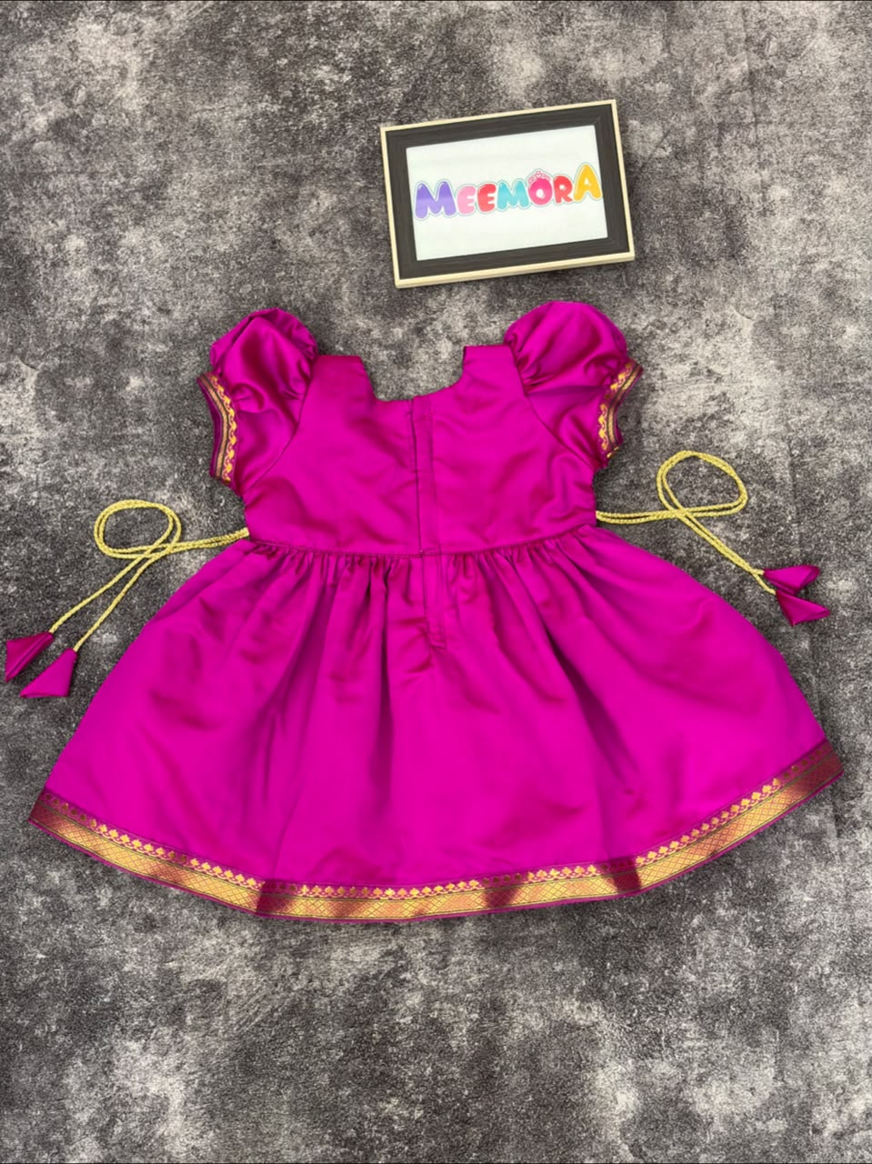 Rani Pink Paithani Border Ganpati Soft Silk Frock for Girls