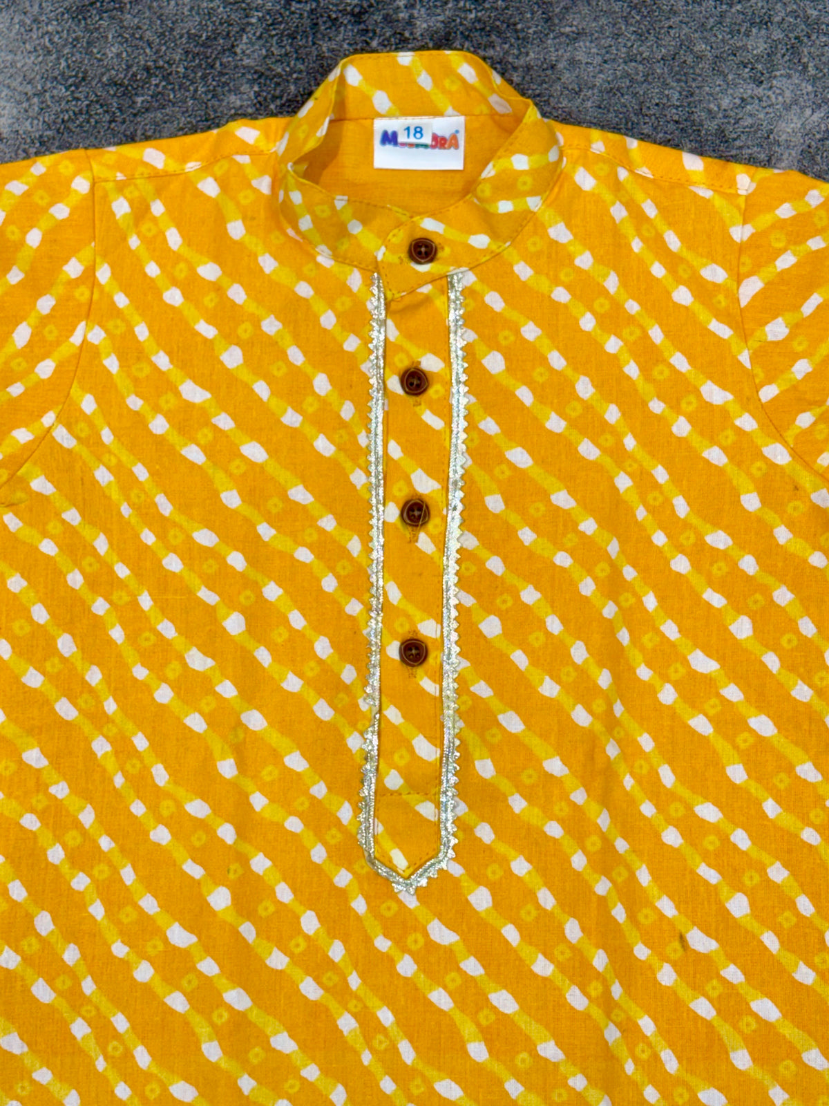 Yellow Lehriya Cotton Kurta Pajama for Boys | 0-7 Years