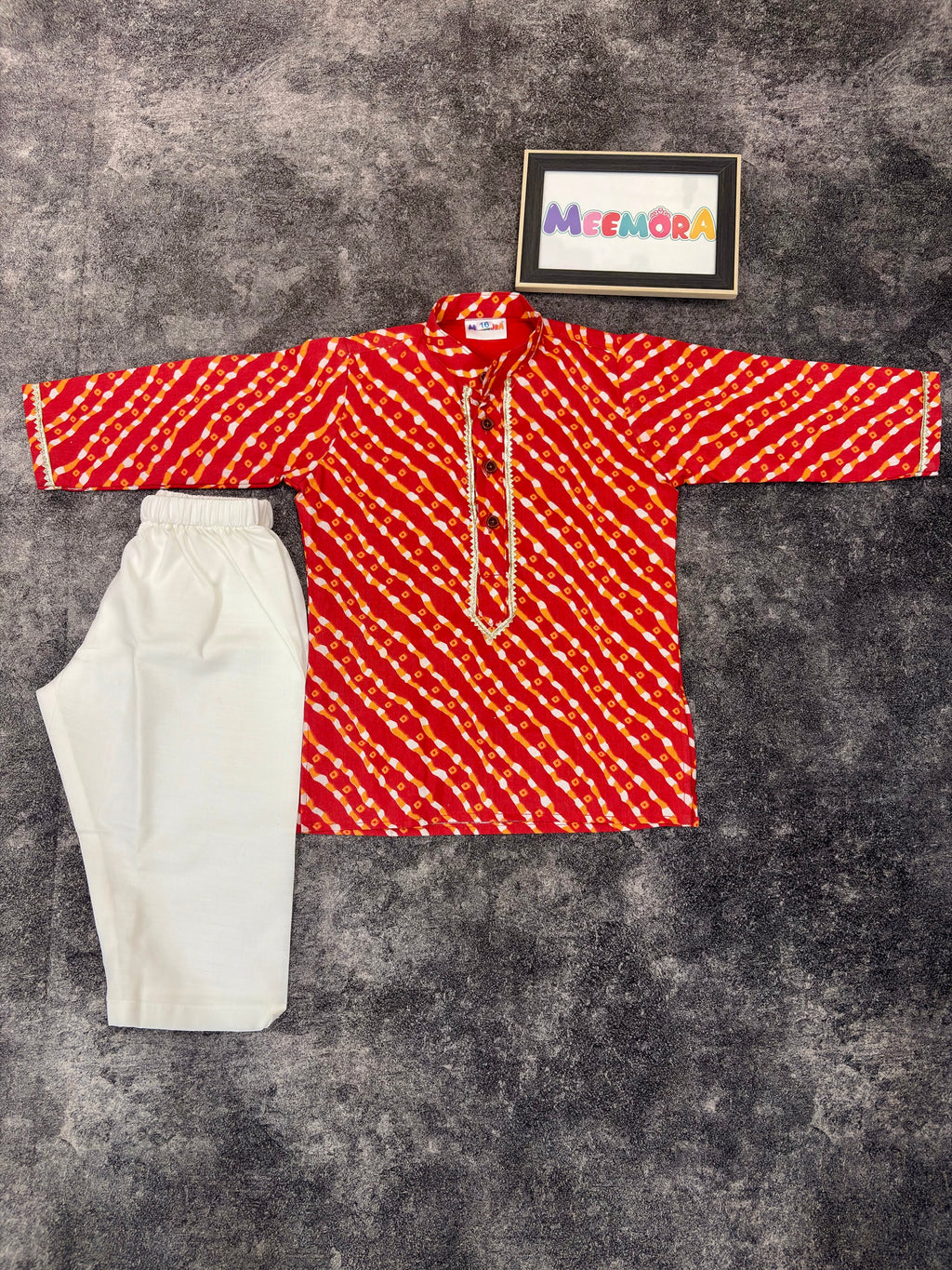 Red Lehriya Cotton Kurta Pajama for Boys | 0-7 Years