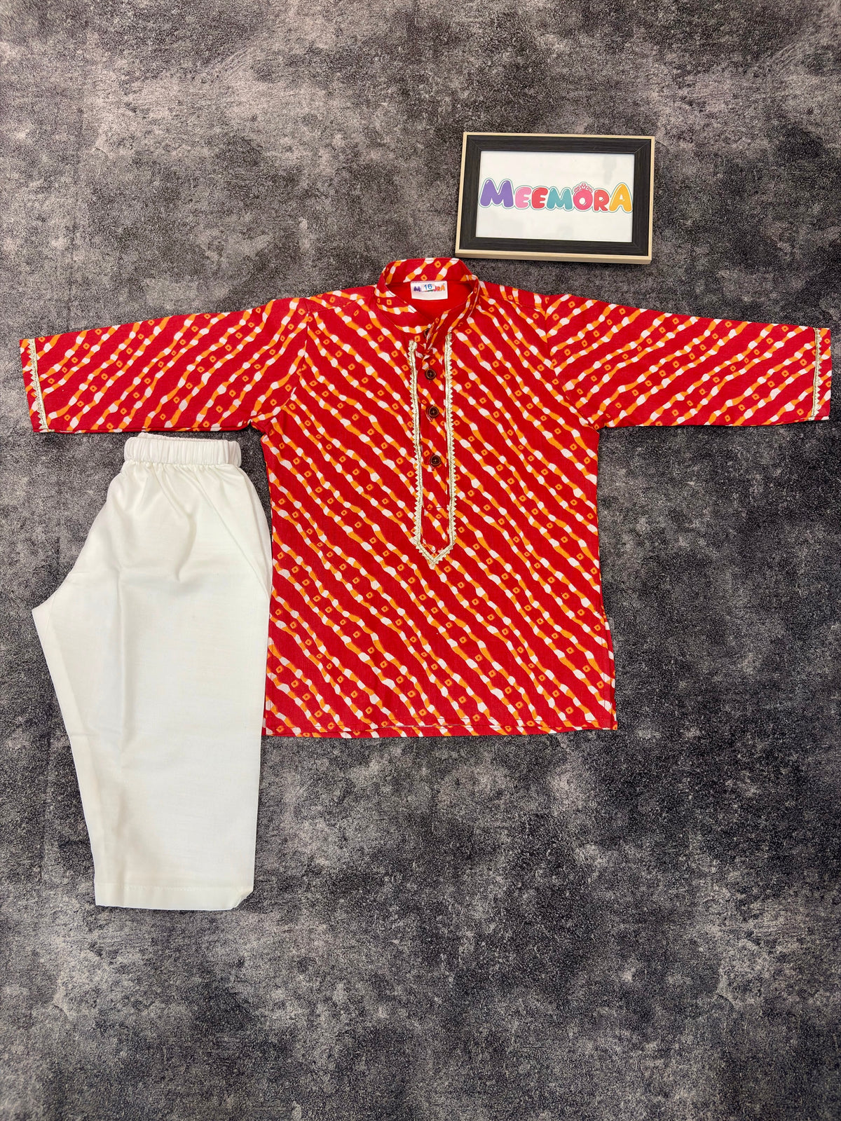 Red Lehriya Cotton Kurta Pajama for Boys | 0-7 Years