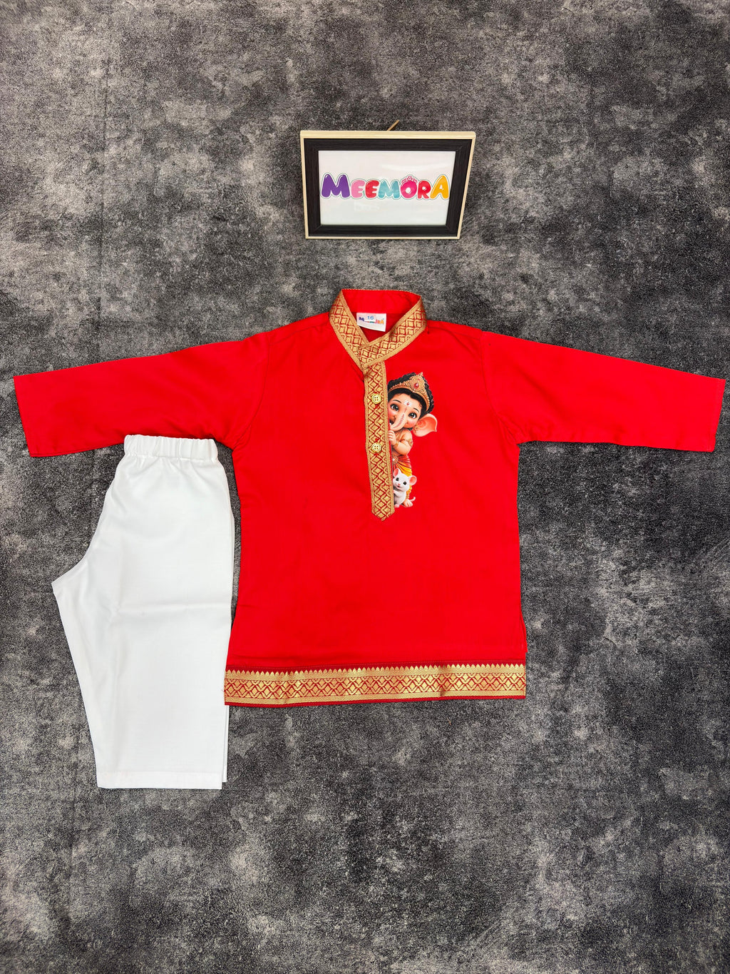 Red Two Toned Ganpati Silk Kurta Pajama
