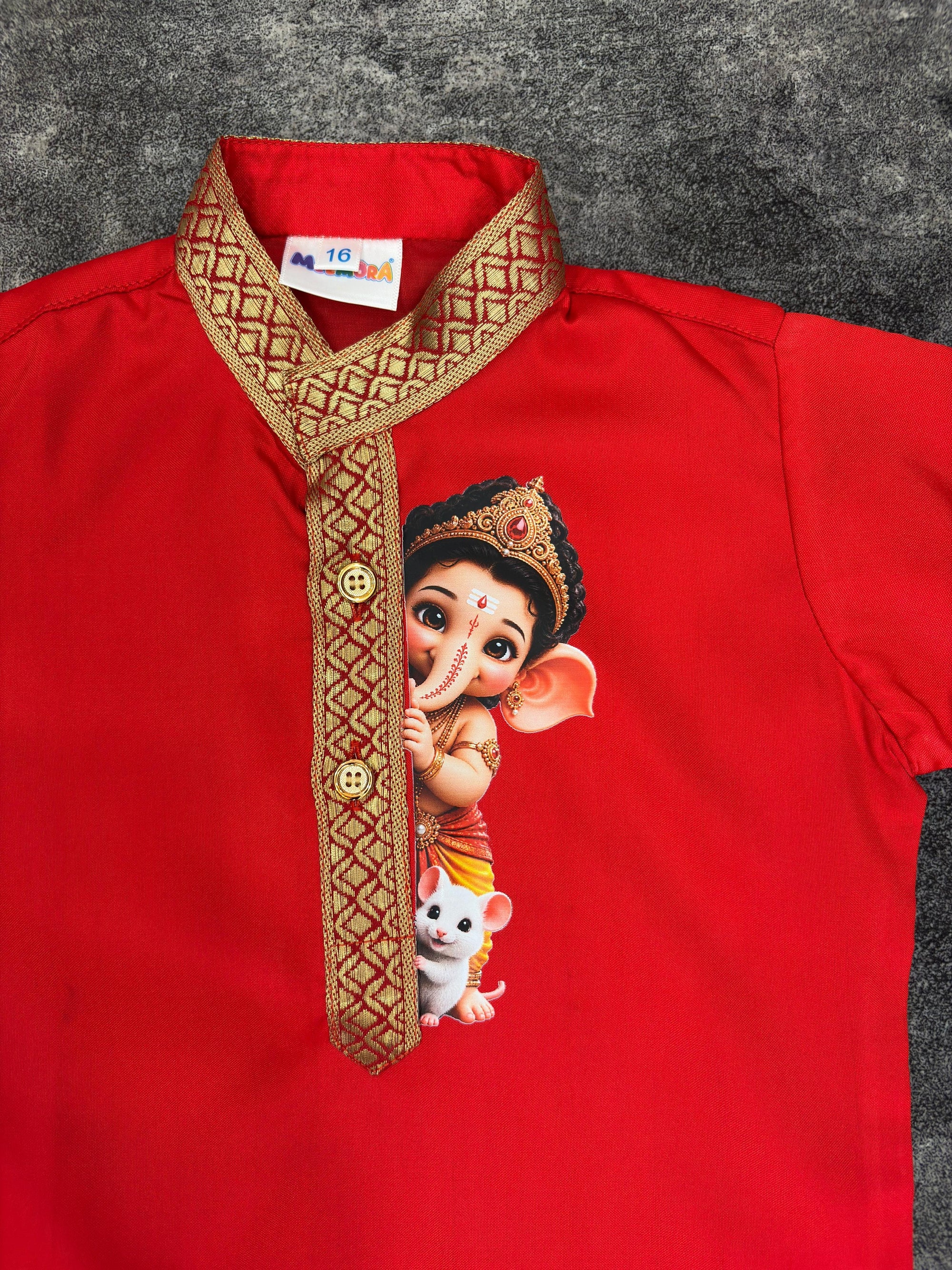 Red Two Toned Ganpati Silk Kurta Pajama